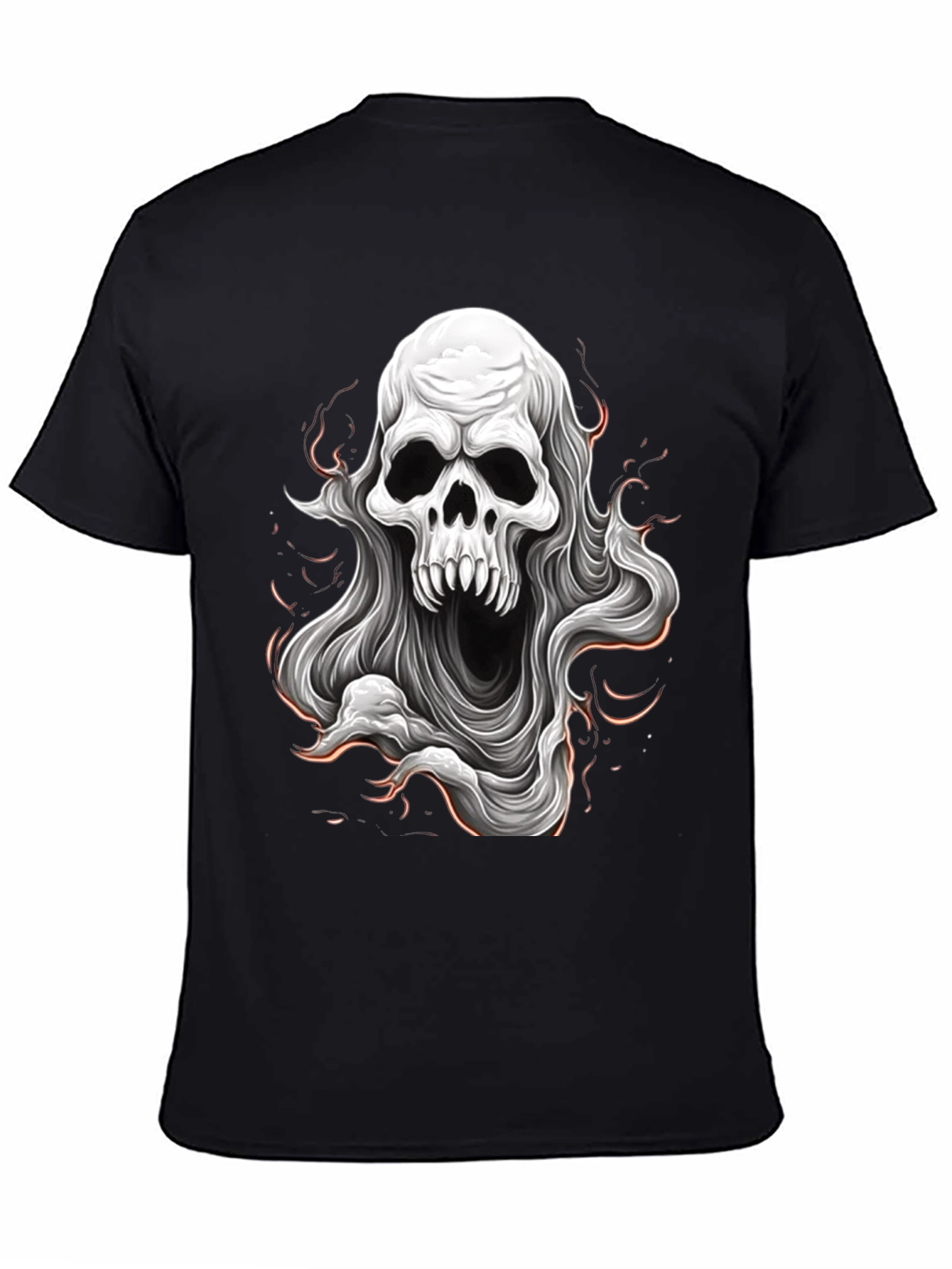 Skull Ghost Graphic Tee - Black Cotton T-Shirt