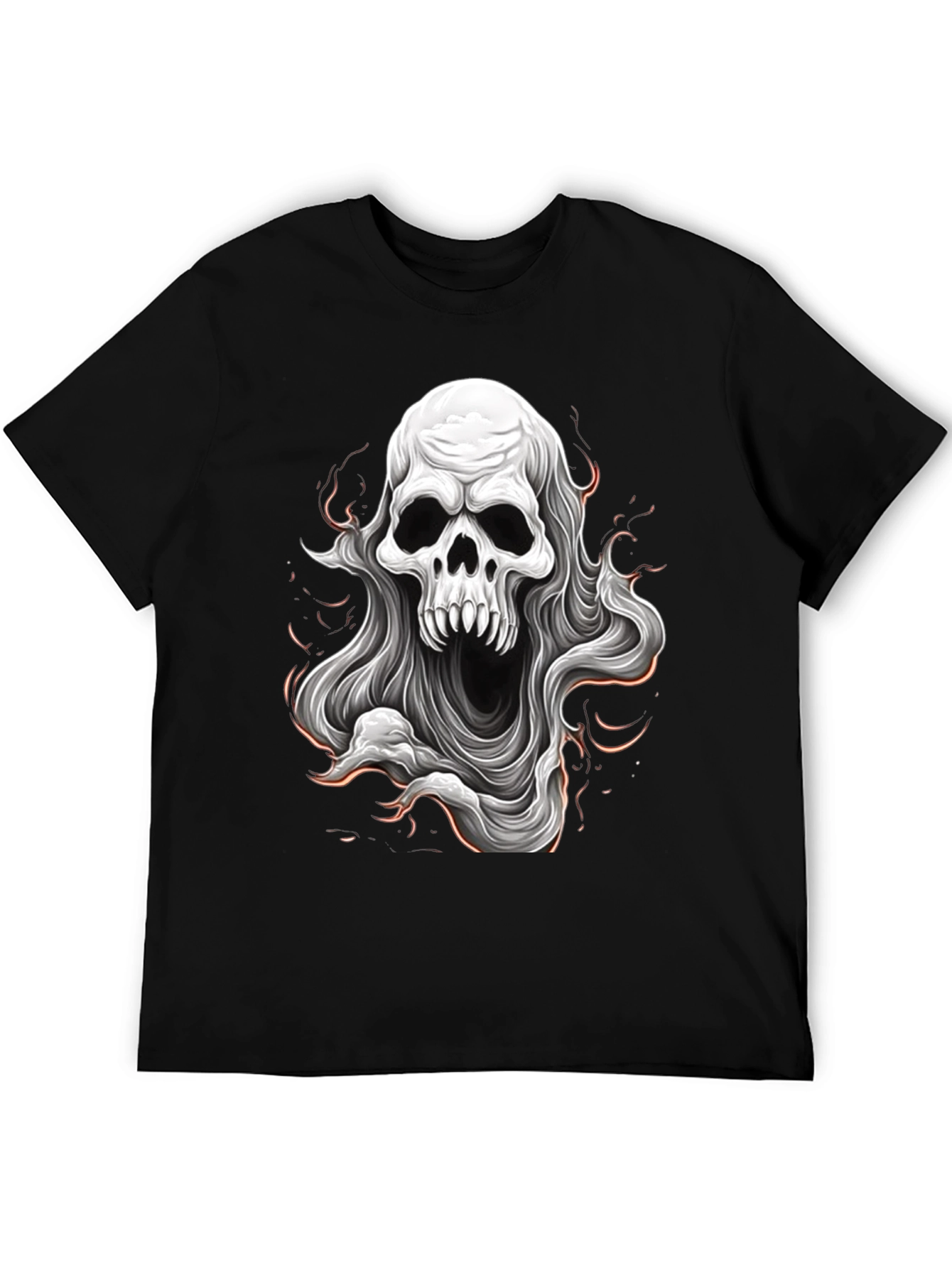 Skull Ghost Graphic Tee - Black Cotton T-Shirt