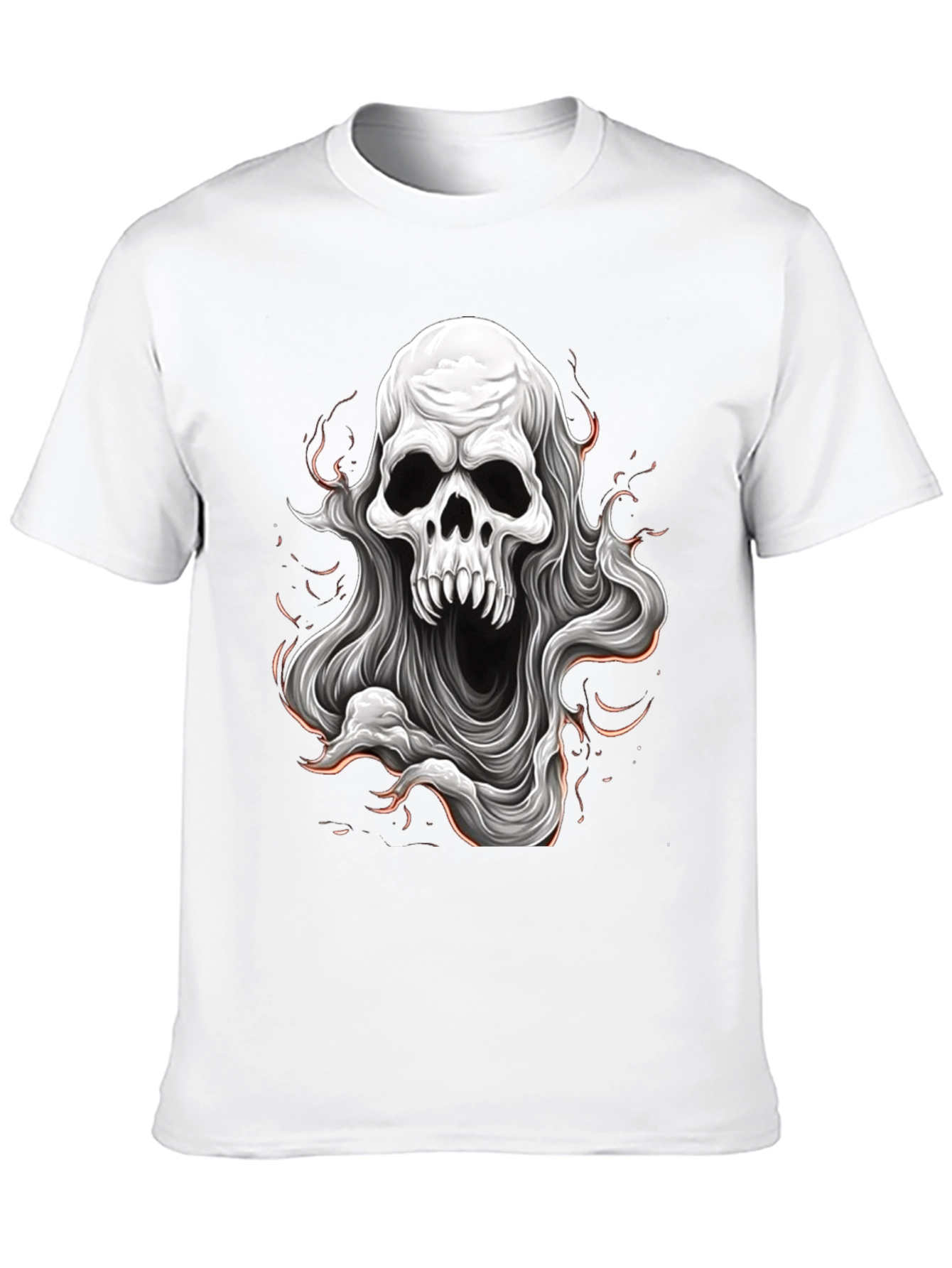 Skull Ghost Graphic Tee - Black Cotton T-Shirt