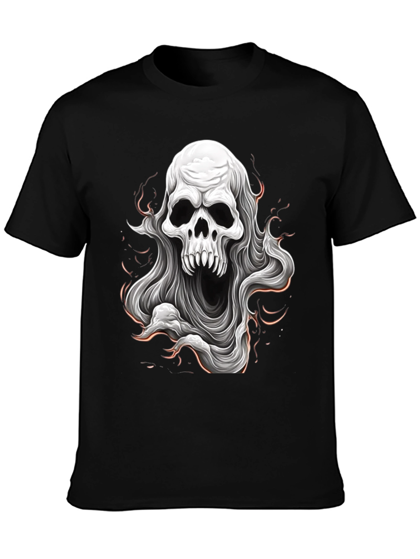 Skull Ghost Graphic Tee - Black Cotton T-Shirt