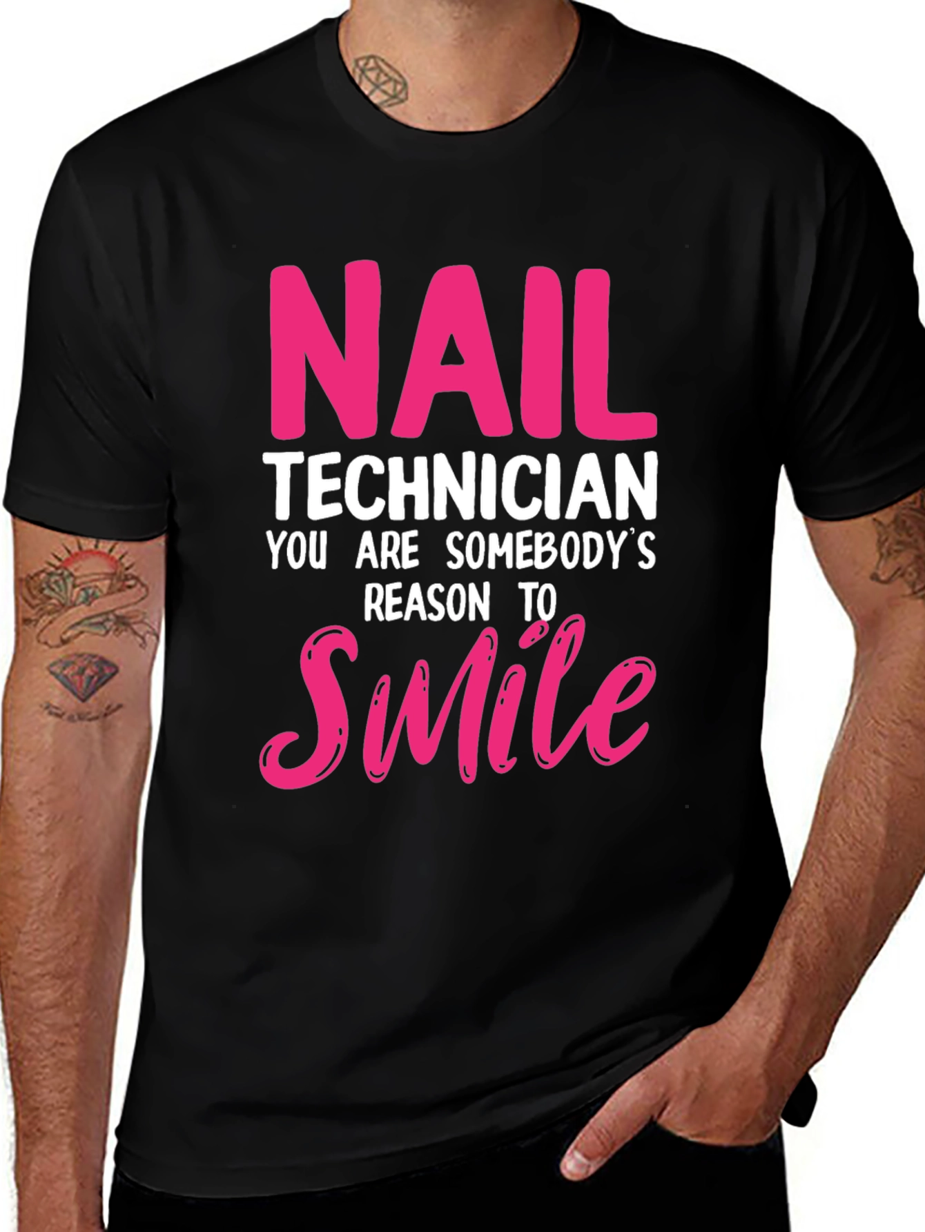 Nail Technician Smile T-Shirt - Pink and White Text