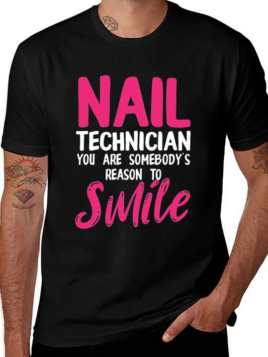Nail Technician Smile T-Shirt - Pink and White Text