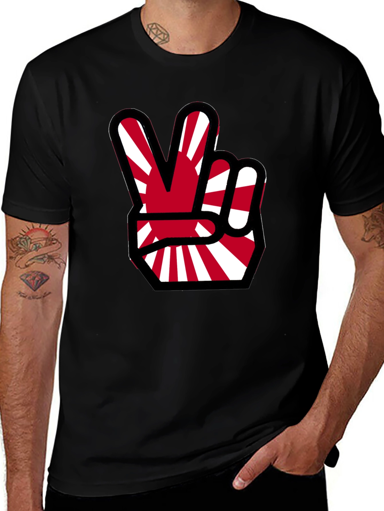 Japanese Flag Peace Sign Black T-Shirt