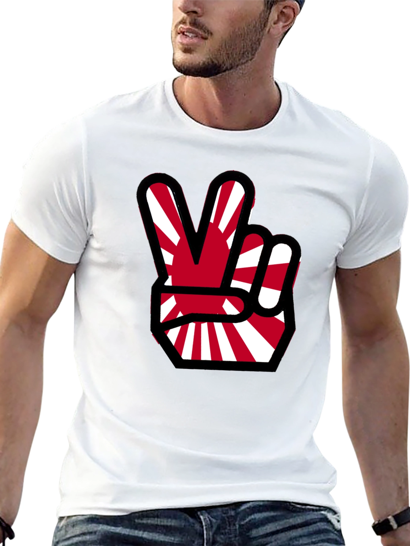 Japanese Flag Peace Sign Black T-Shirt