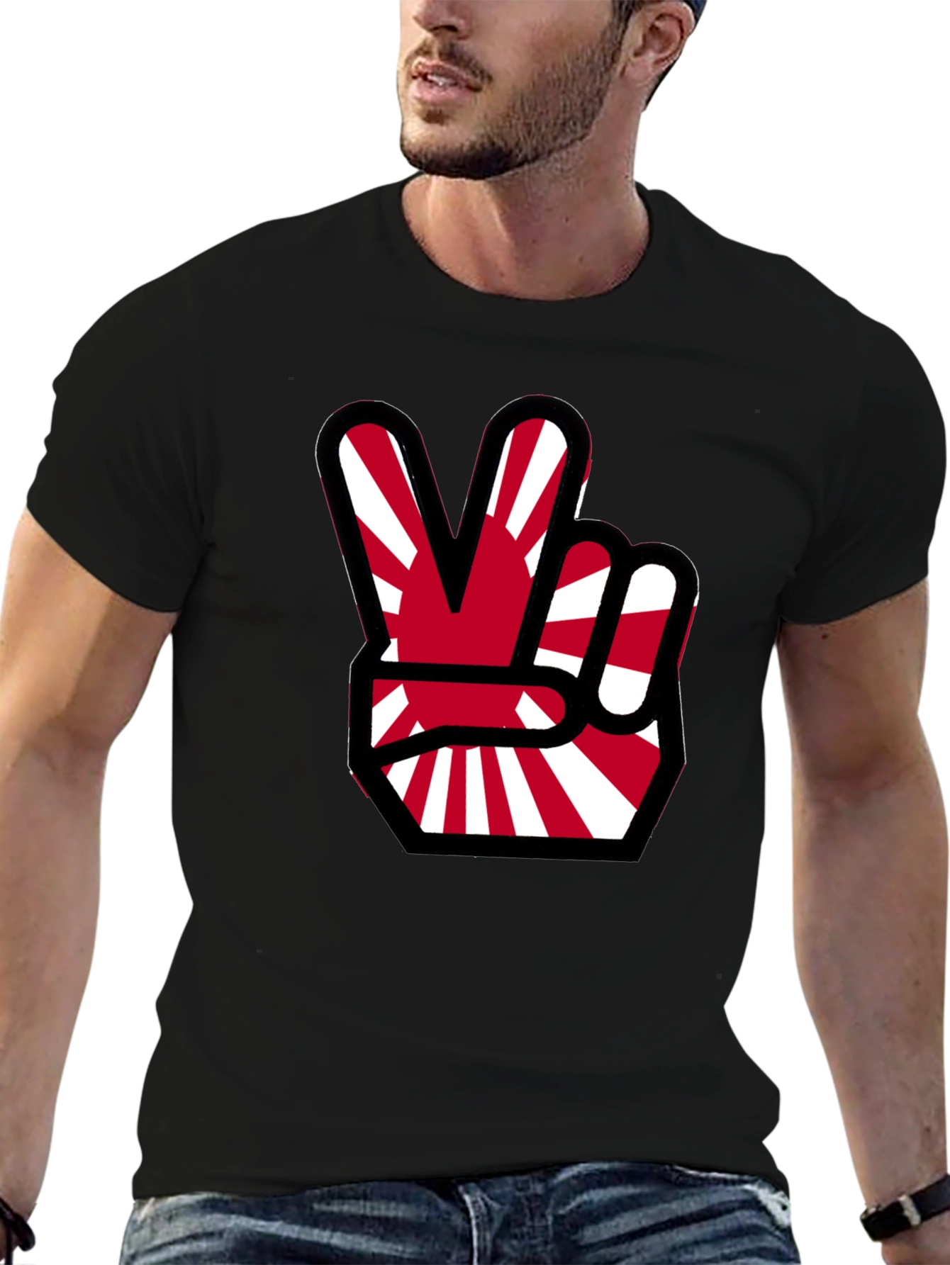 Japanese Flag Peace Sign Black T-Shirt
