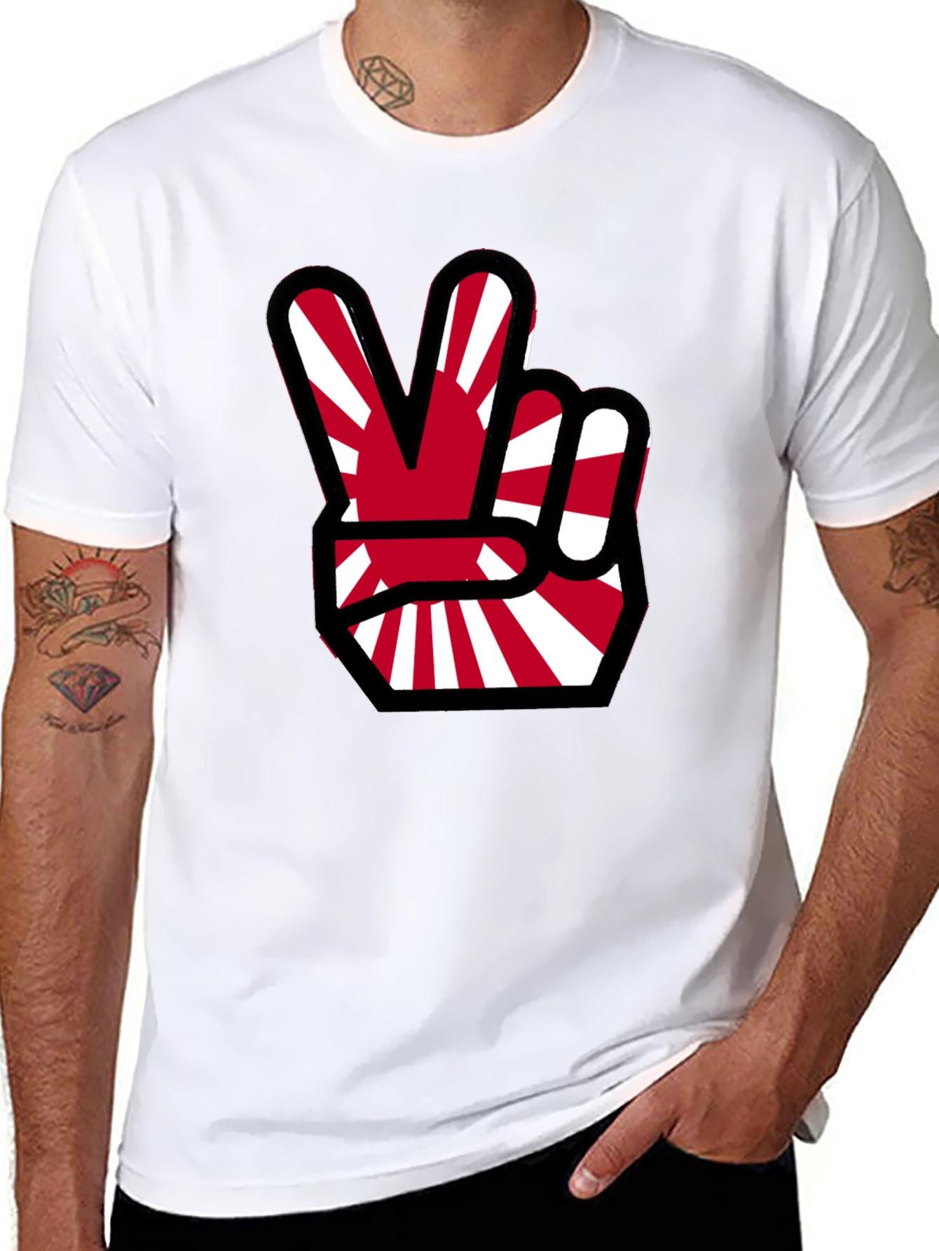 Japanese Flag Peace Sign Black T-Shirt