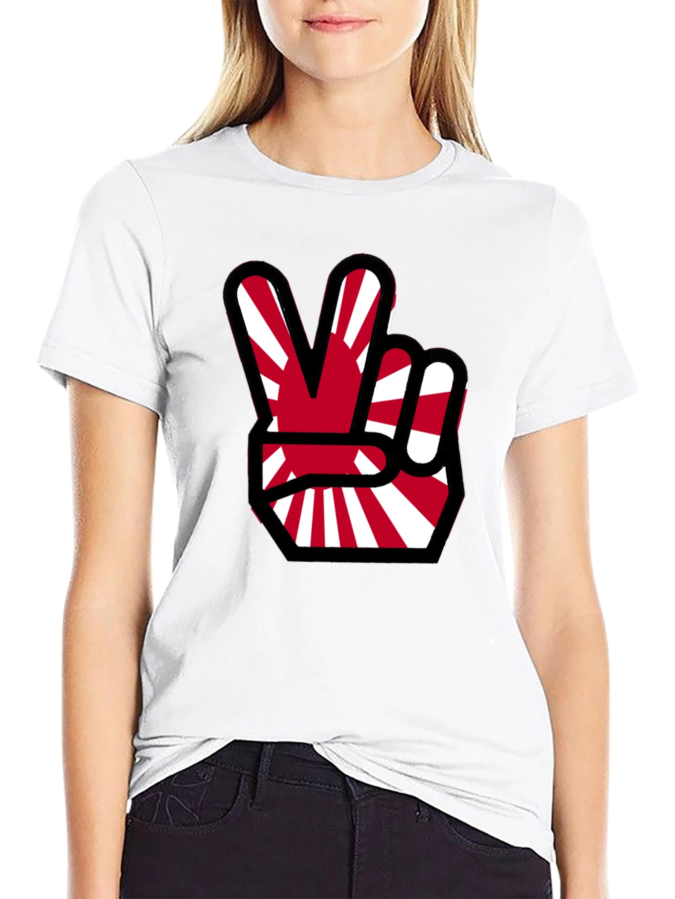 Japanese Flag Peace Sign Black T-Shirt