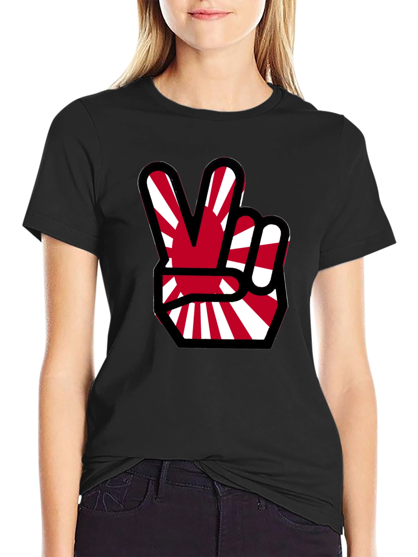 Japanese Flag Peace Sign Black T-Shirt
