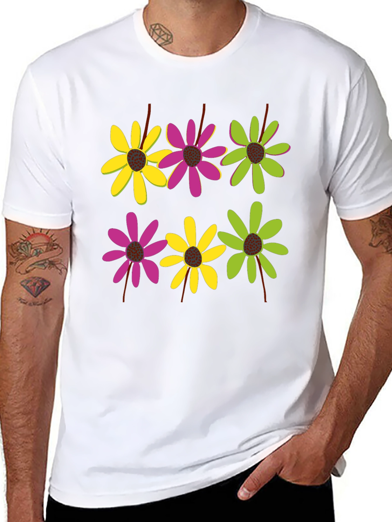 Floral Pattern Black T-Shirt for Men
