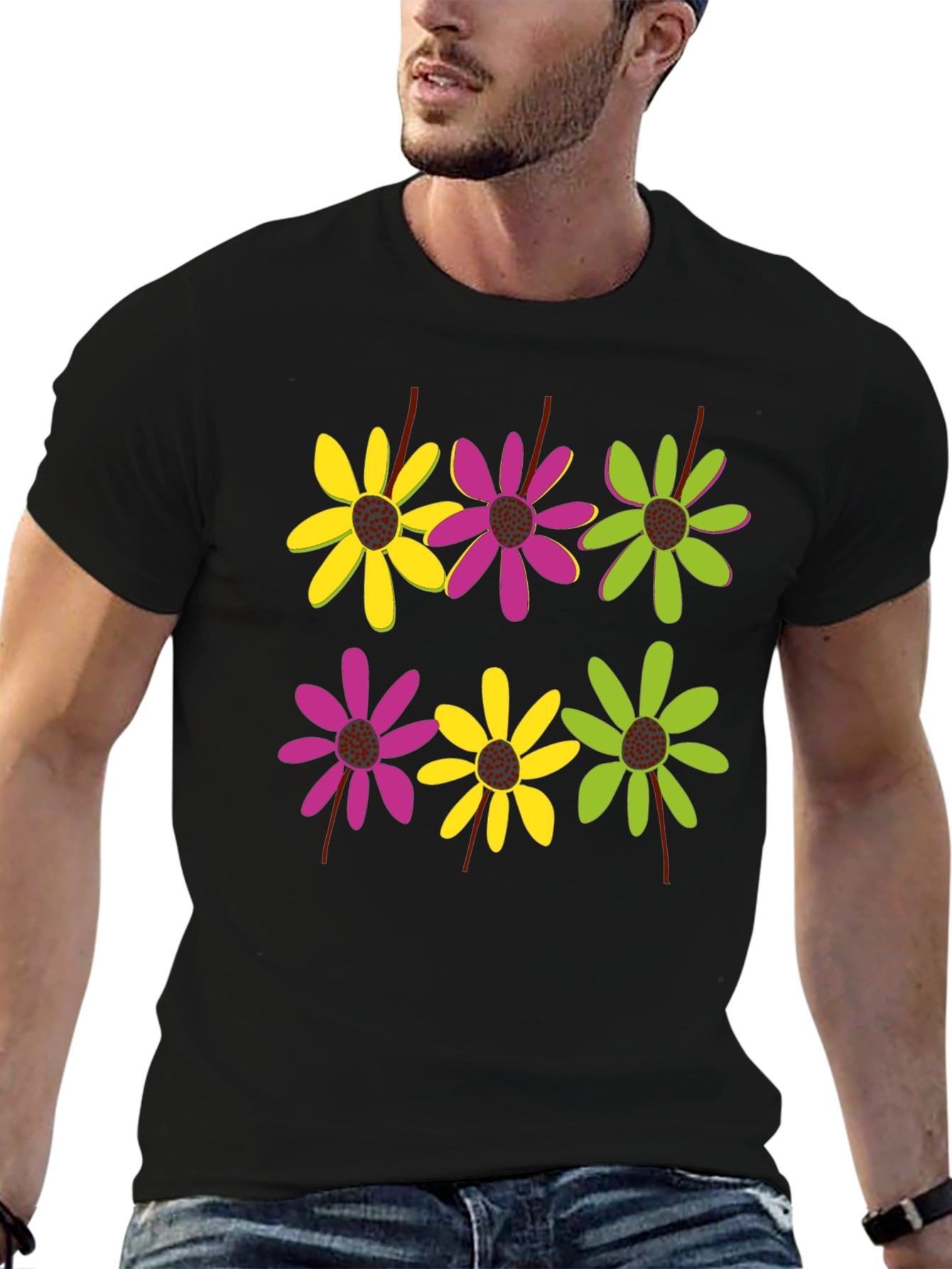 Floral Pattern Black T-Shirt for Men