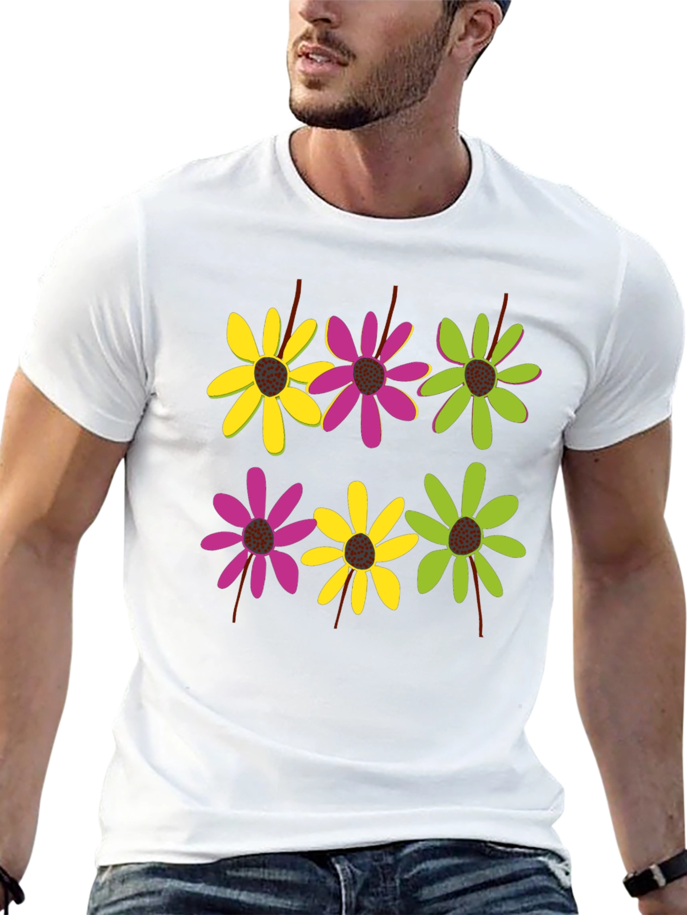 Floral Pattern Black T-Shirt for Men