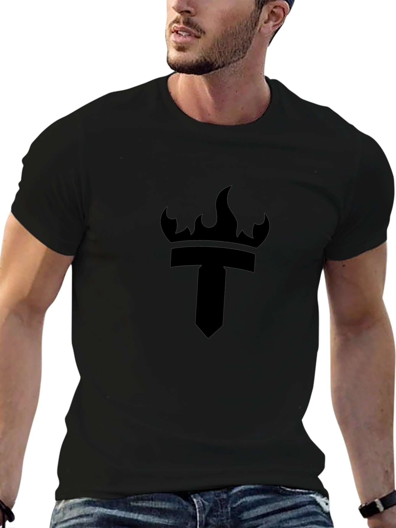 Black Tee with Crown & Torch Graphic