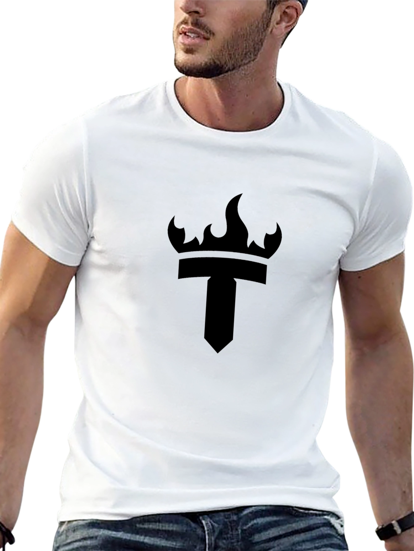 Black Tee with Crown & Torch Graphic