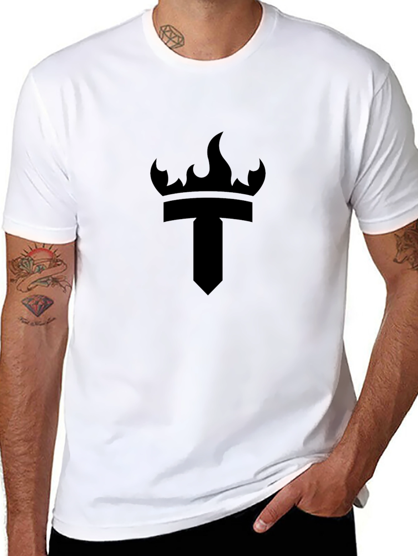 Black Tee with Crown & Torch Graphic