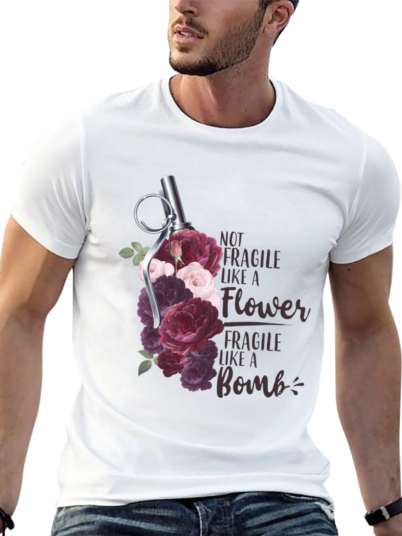 Floral Grenade T-Shirt - Not Fragile Bomb Tee