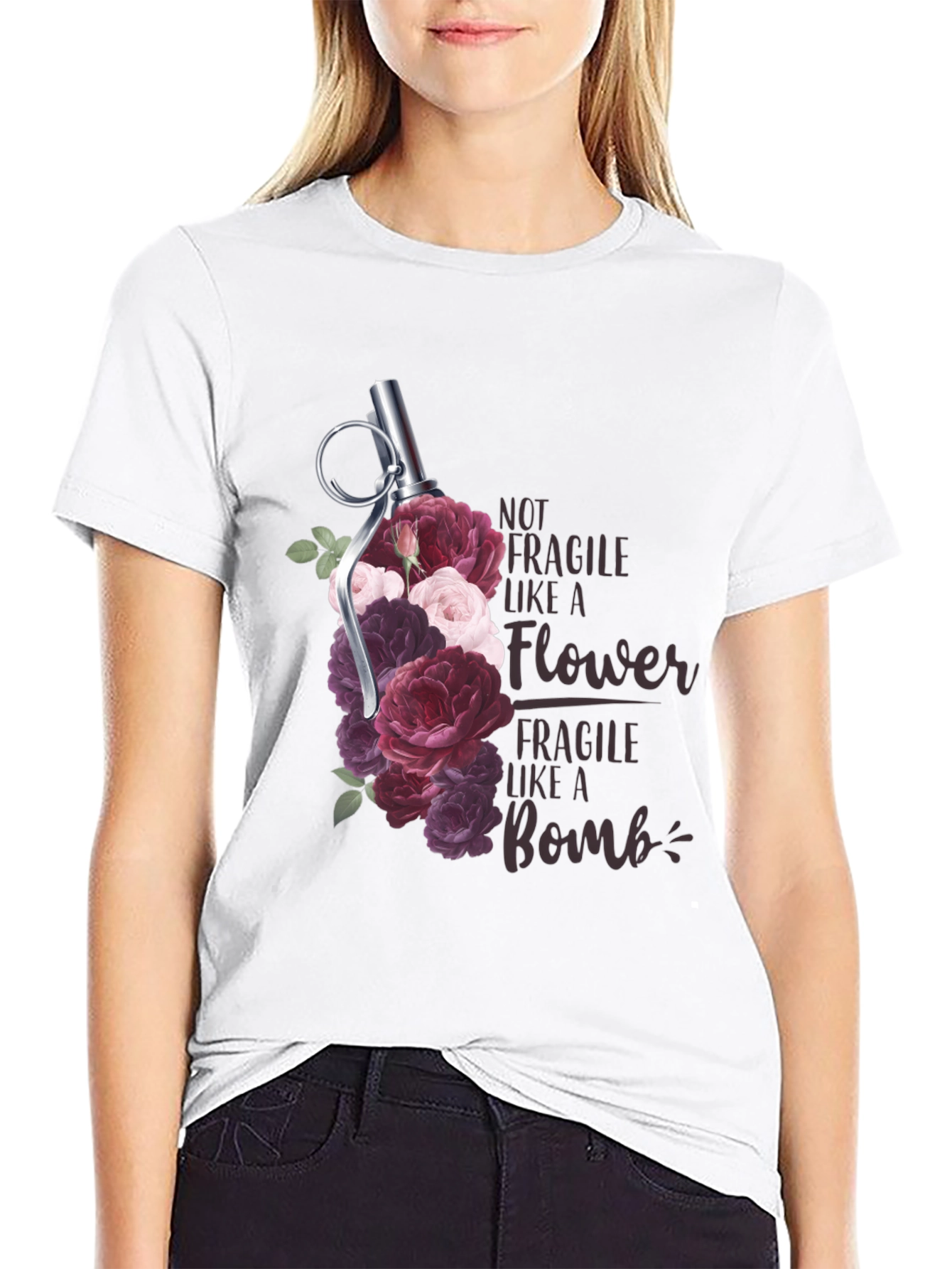 Floral Grenade T-Shirt - Not Fragile Bomb Tee