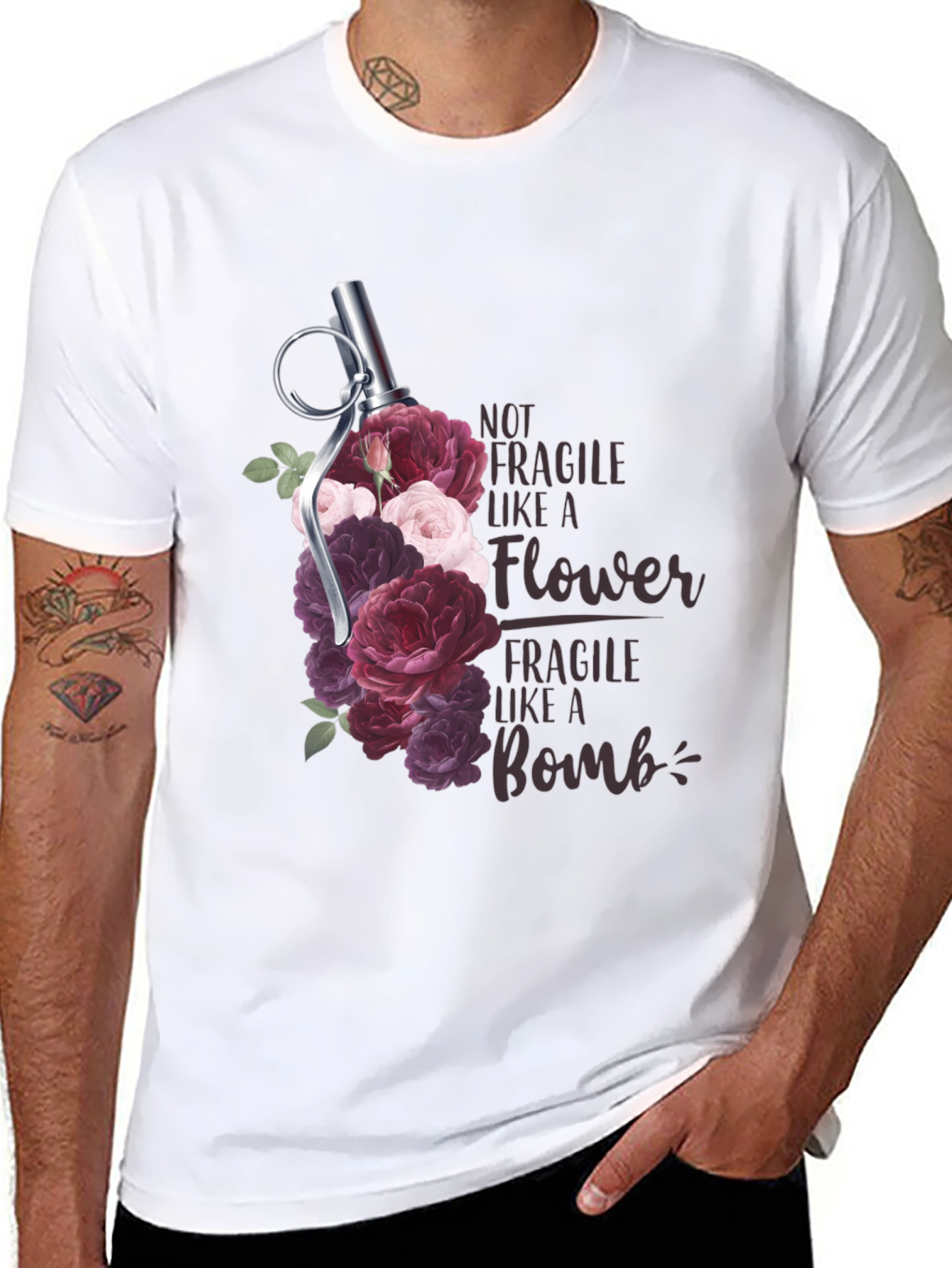 Floral Grenade T-Shirt - Not Fragile Bomb Tee
