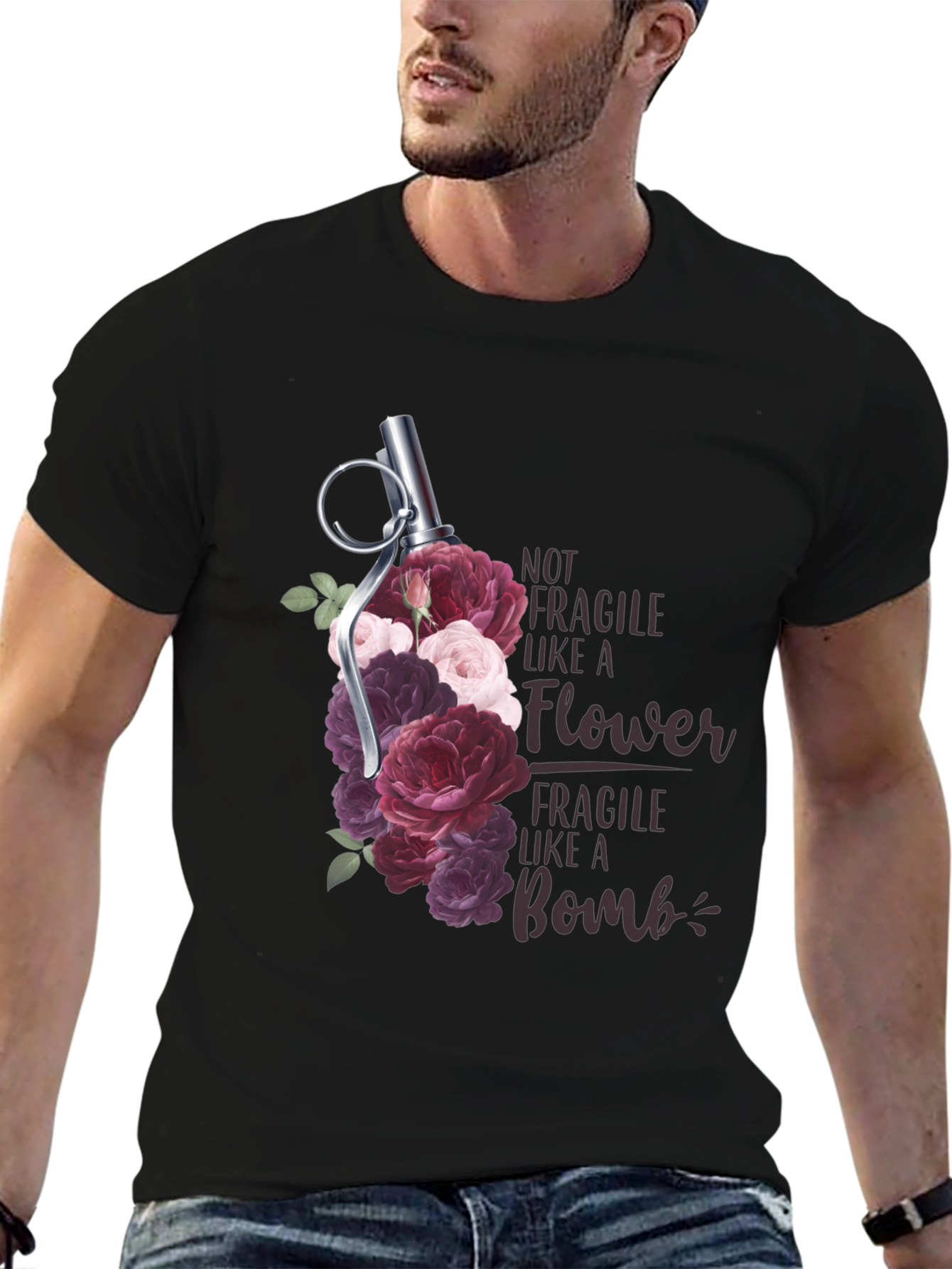 Floral Grenade T-Shirt - Not Fragile Bomb Tee