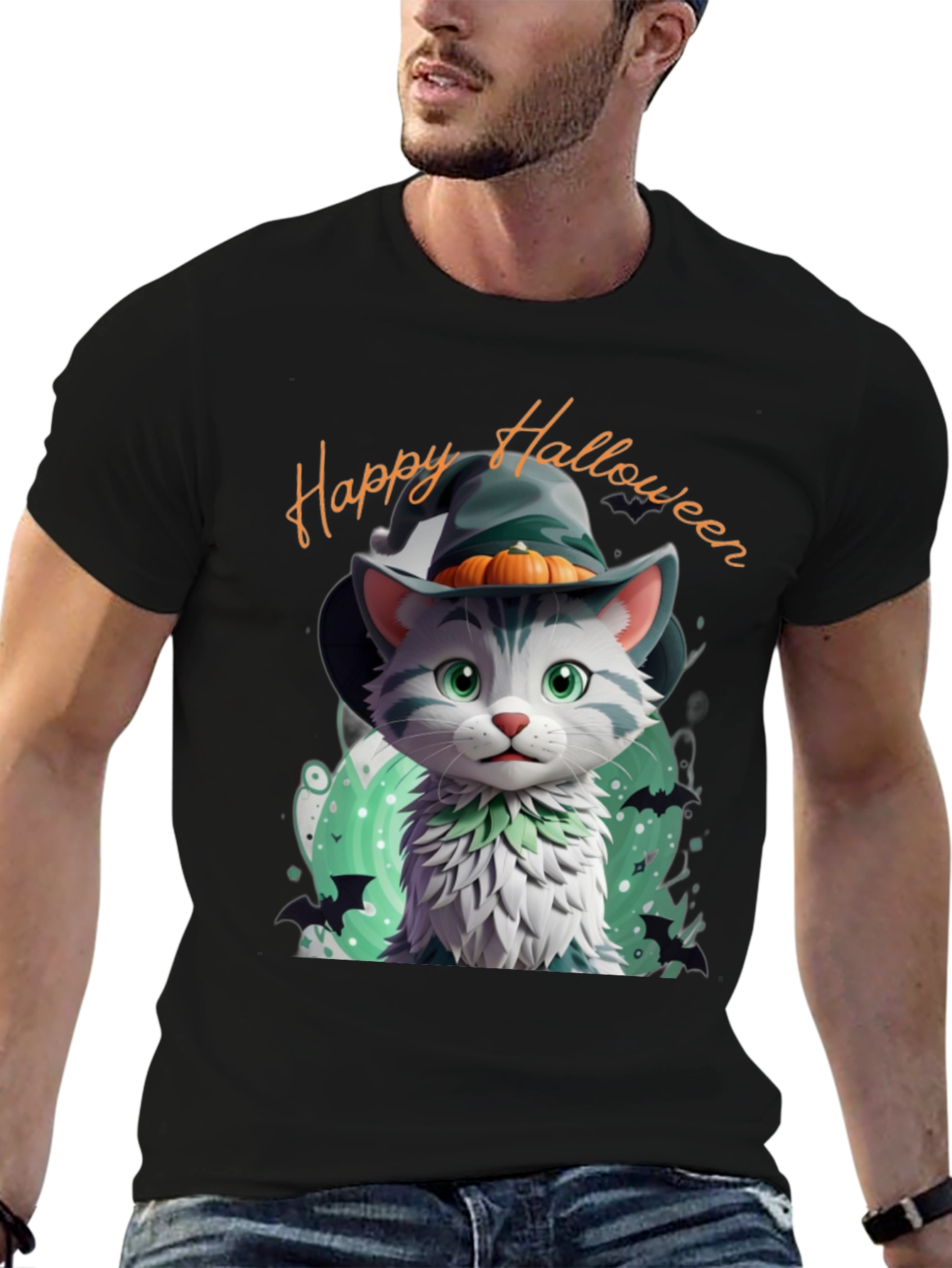 Halloween Cat T-Shirt - Witch Hat Kitten Tee