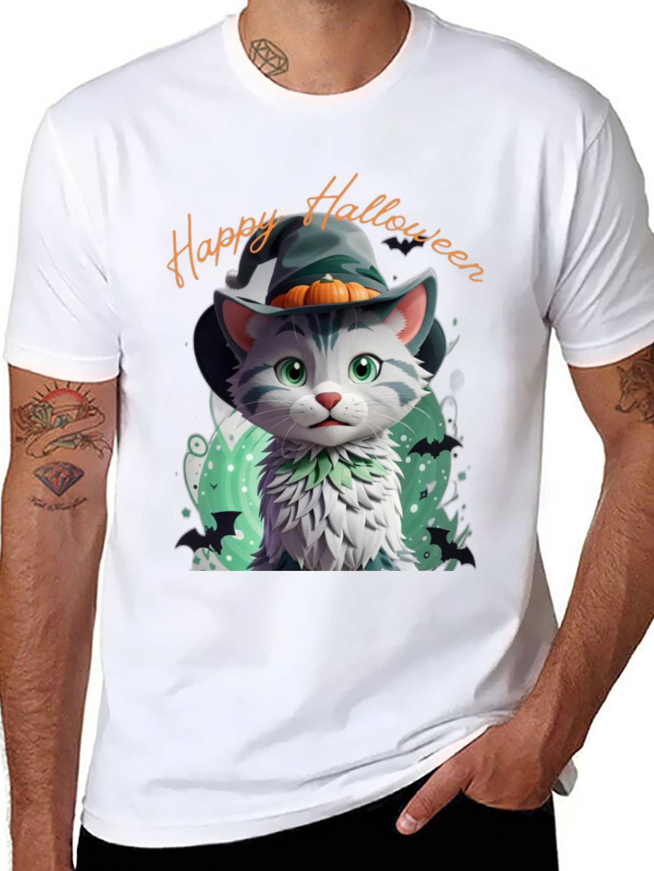 Halloween Cat T-Shirt - Witch Hat Kitten Tee