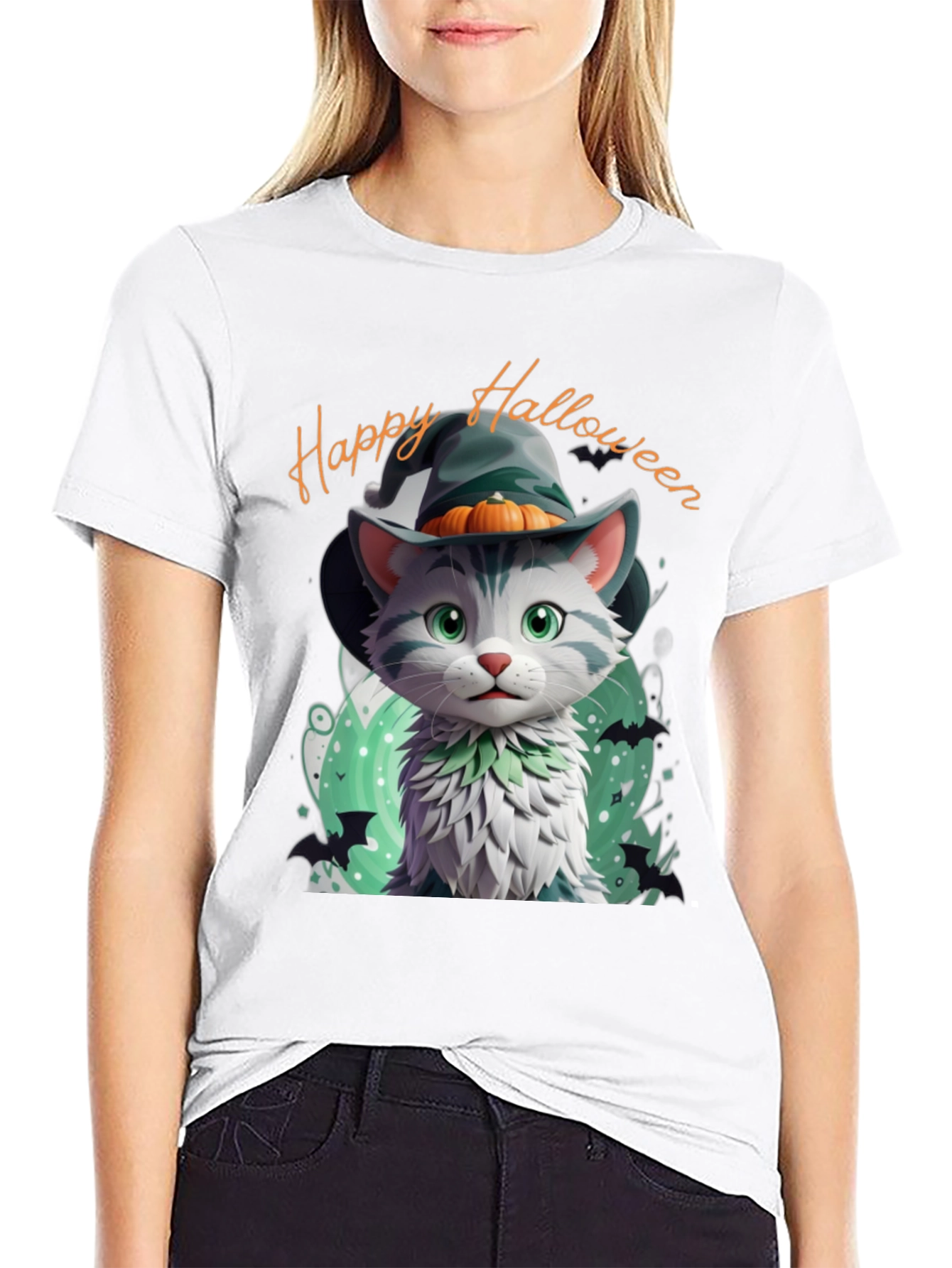 Halloween Cat T-Shirt - Witch Hat Kitten Tee