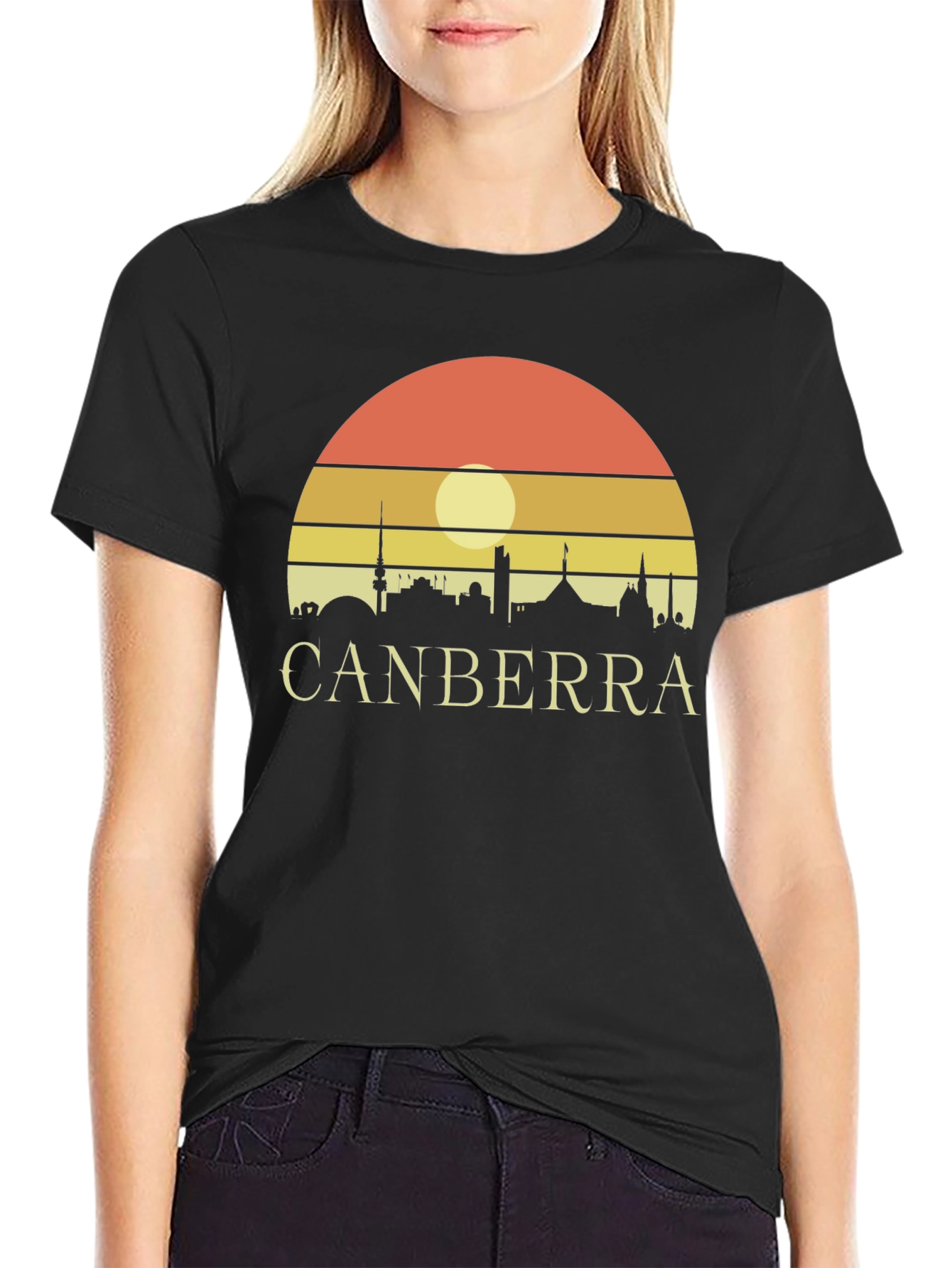 Canberra Skyline Sunset T-Shirt - Retro Design