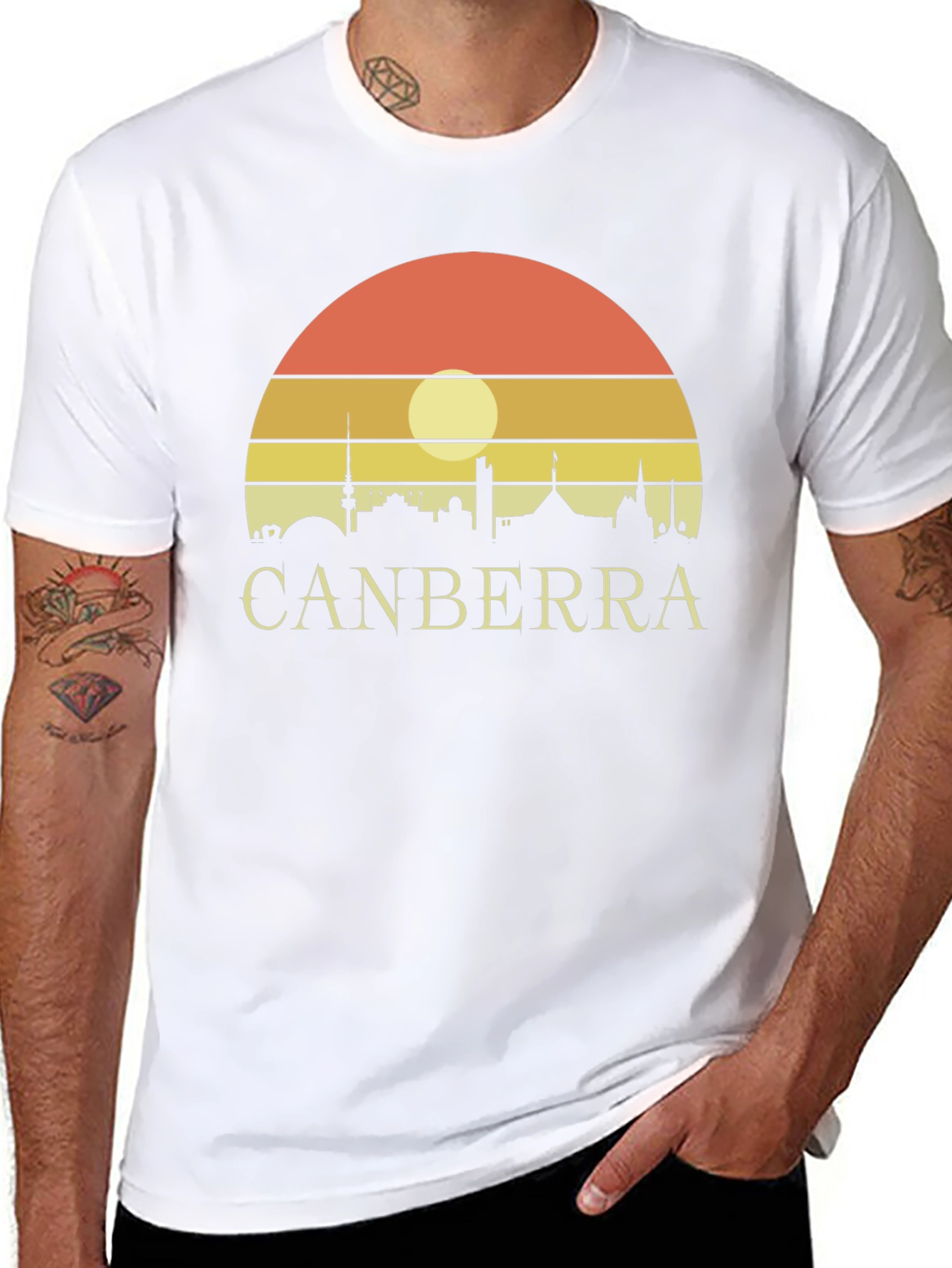 Canberra Skyline Sunset T-Shirt - Retro Design