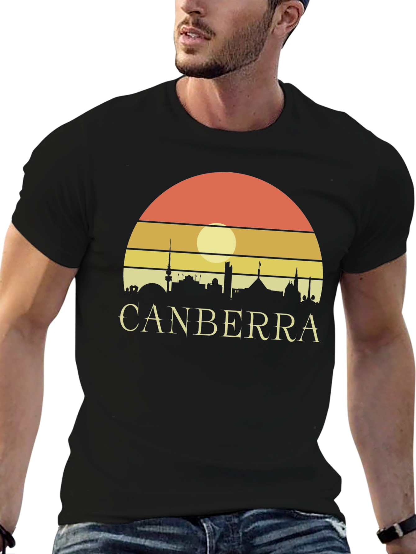 Canberra Skyline Sunset T-Shirt - Retro Design