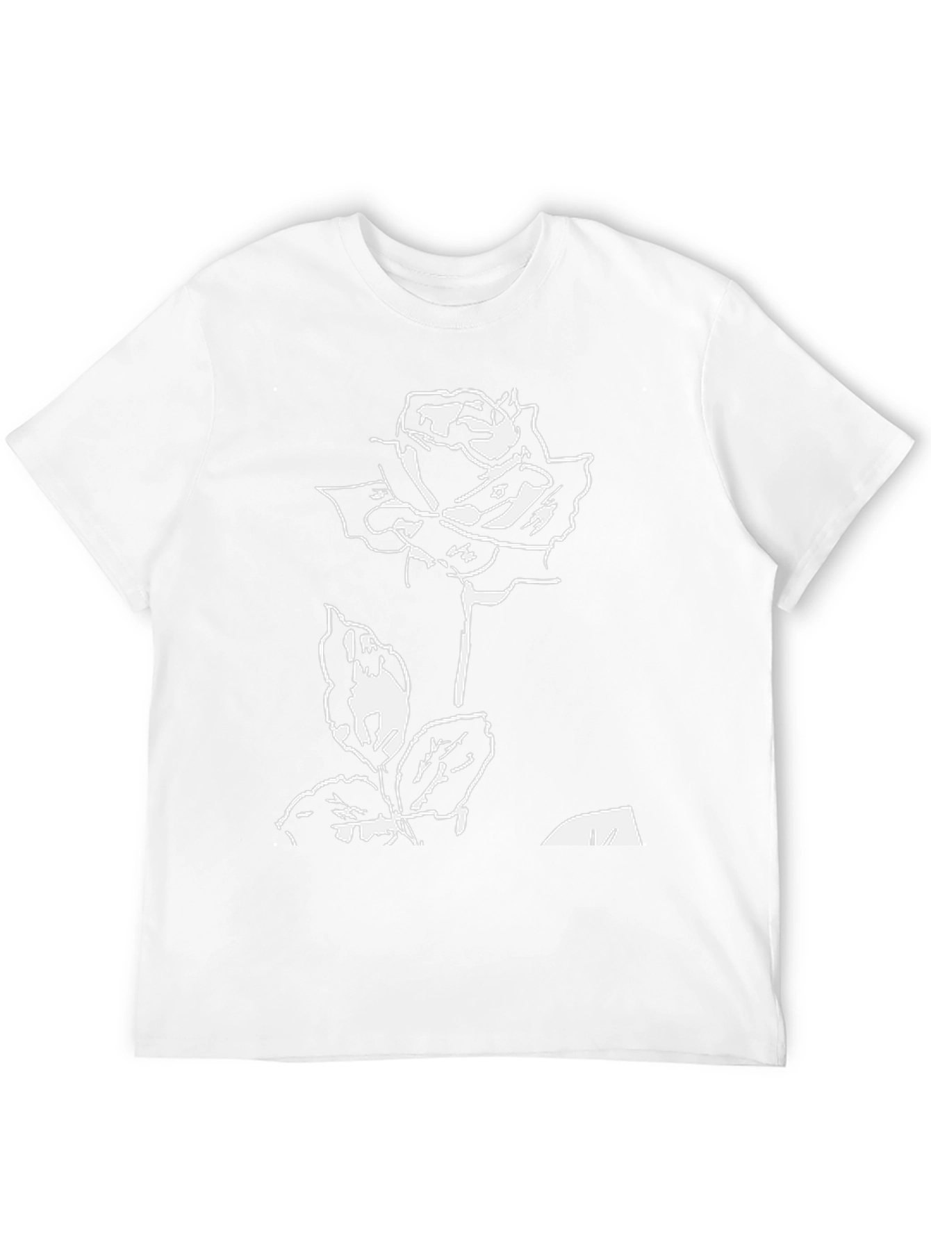 Black T-Shirt with White Rose Design