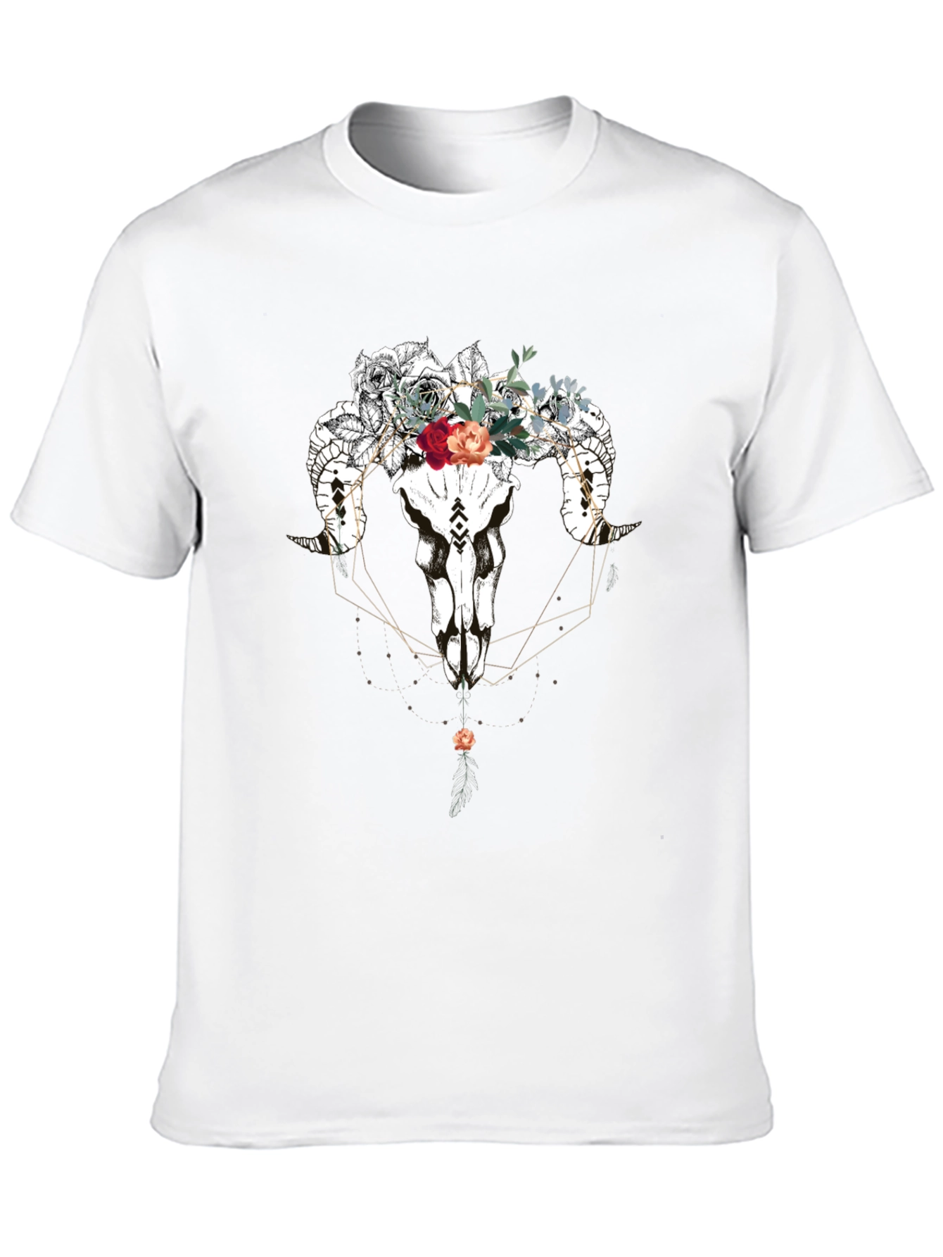 Floral Ram Skull Graphic Tee - Black