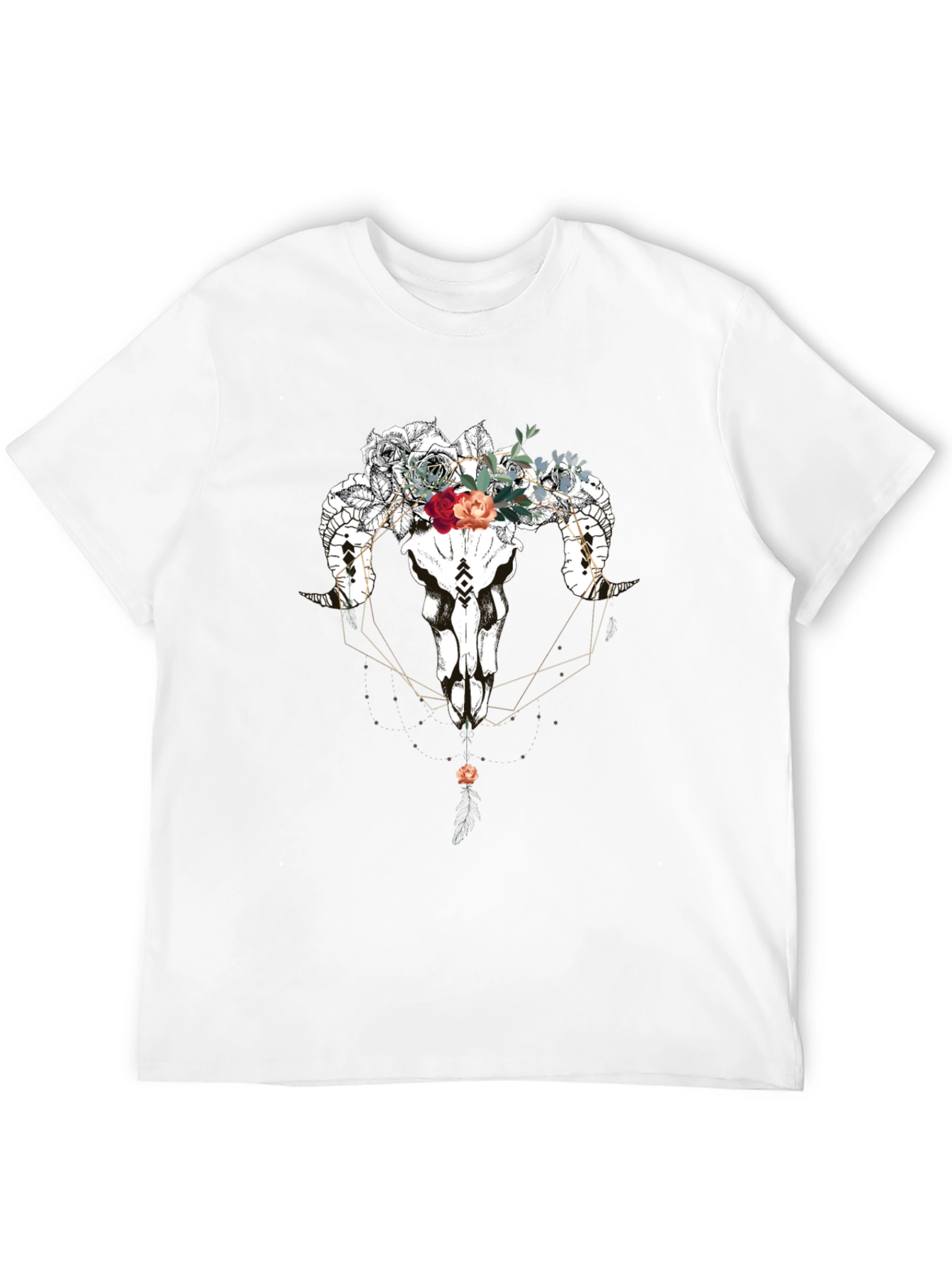 Floral Ram Skull Graphic Tee - Black