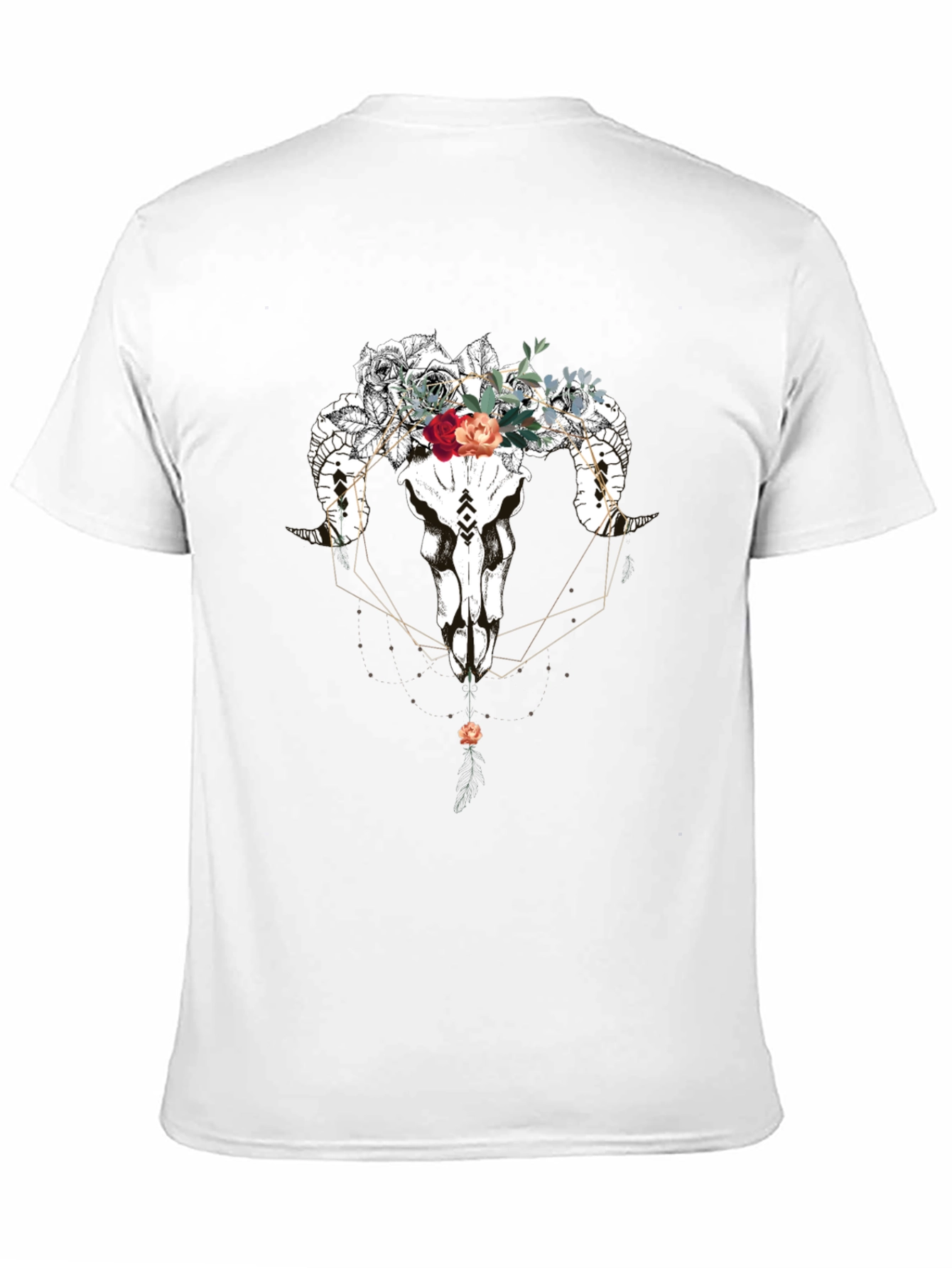 Floral Ram Skull Graphic Tee - Black