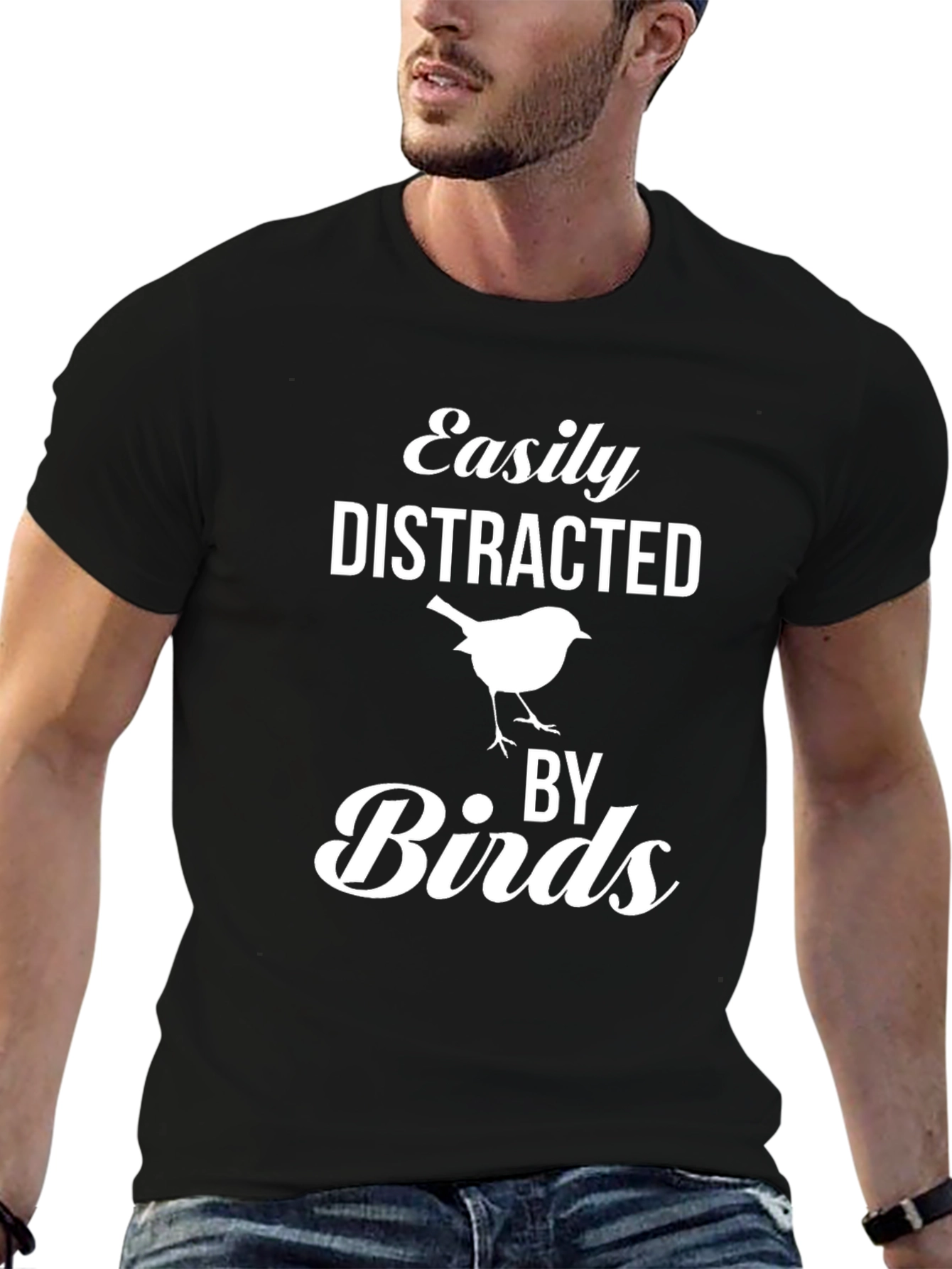 Easily Distracted By Birds Black T-Shirt