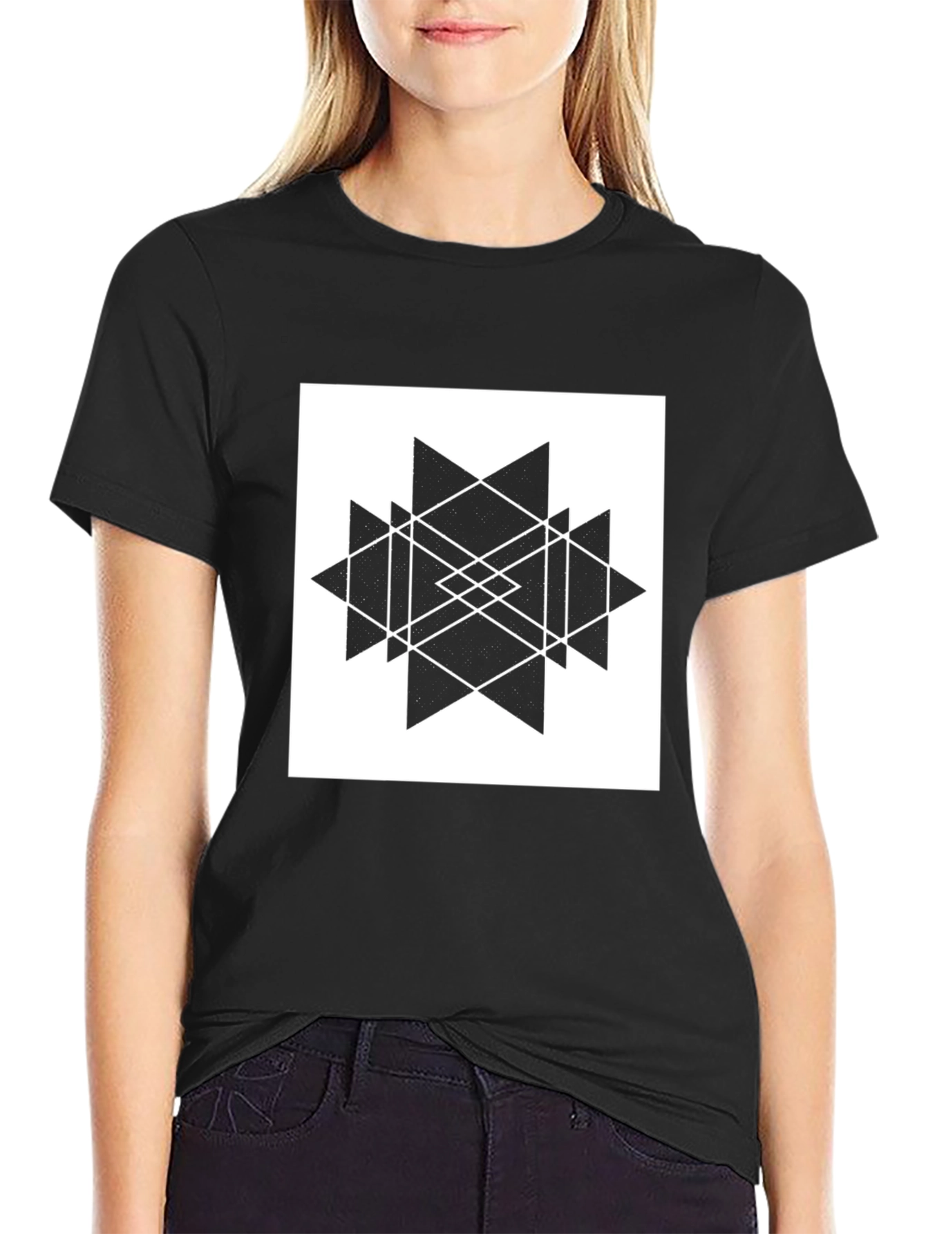 Geometric Graphic Print Black T-Shirt