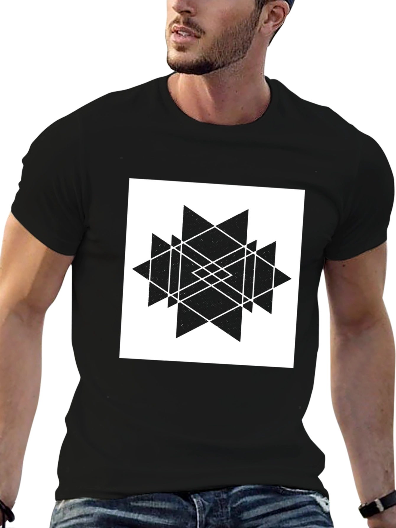 Geometric Graphic Print Black T-Shirt
