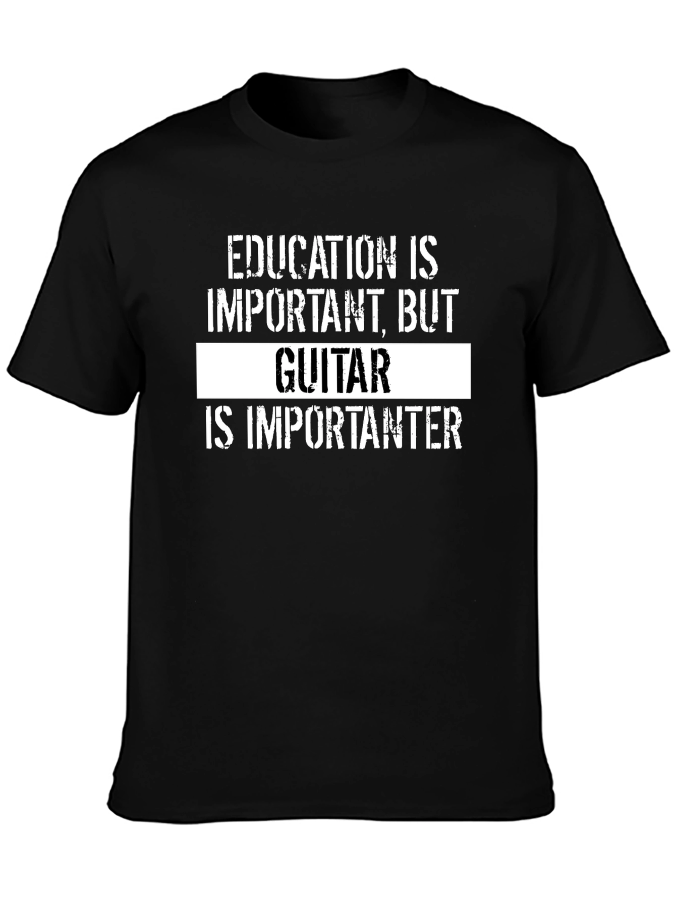 Funny Guitar Lover Black T-Shirt - Education vs. Guitar