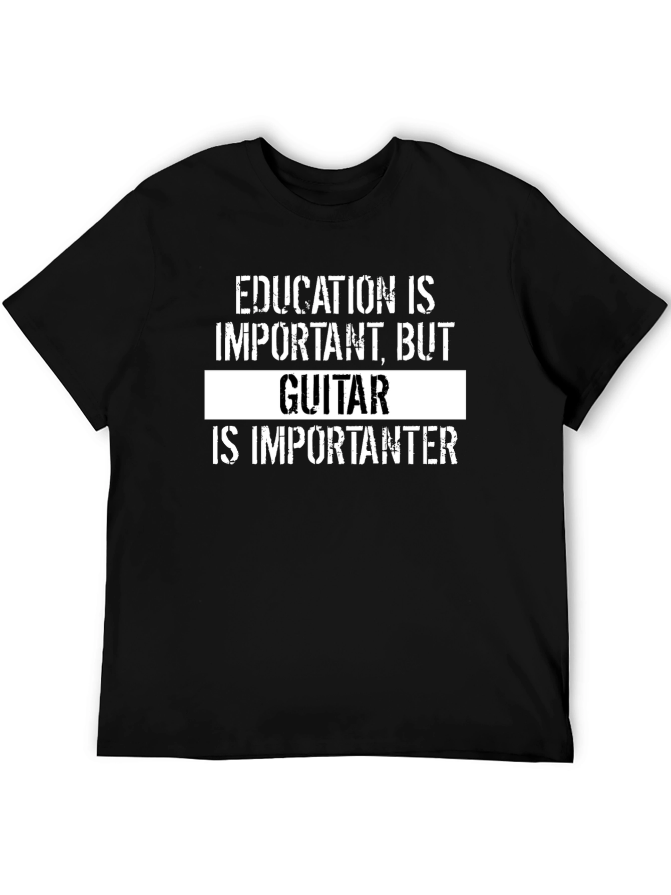 Funny Guitar Lover Black T-Shirt - Education vs. Guitar