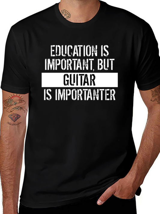 Funny Guitar Lover Black T-Shirt - Education vs. Guitar