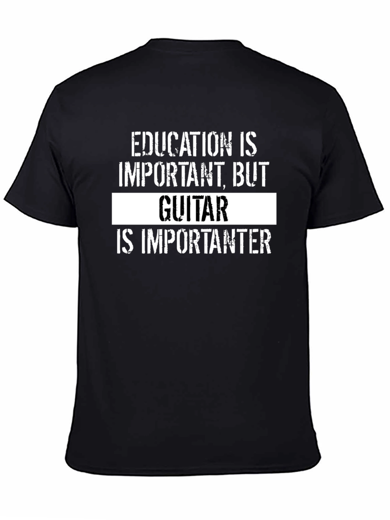 Funny Guitar Lover Black T-Shirt - Education vs. Guitar