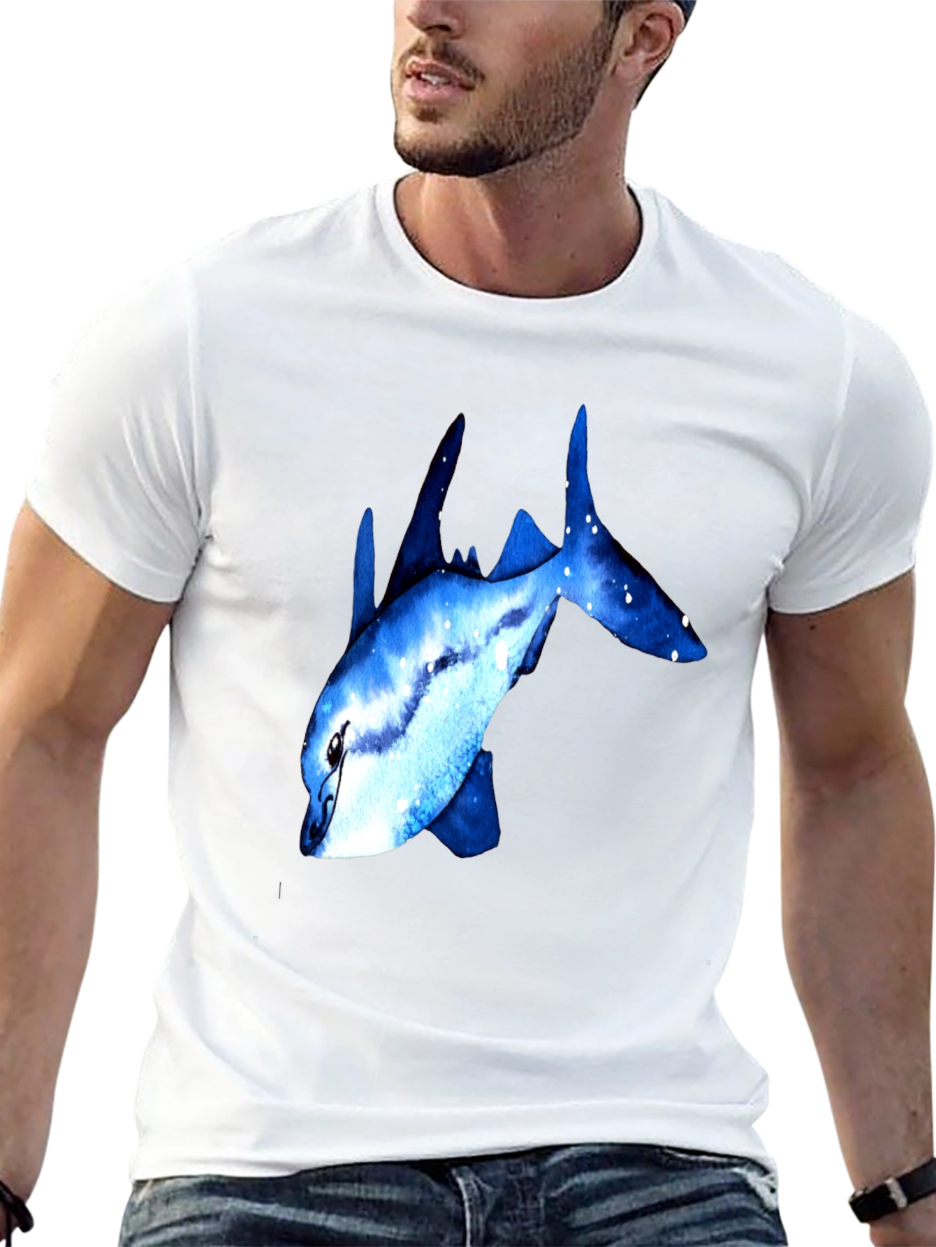 Blue Galaxy Fish Graphic T-Shirt
