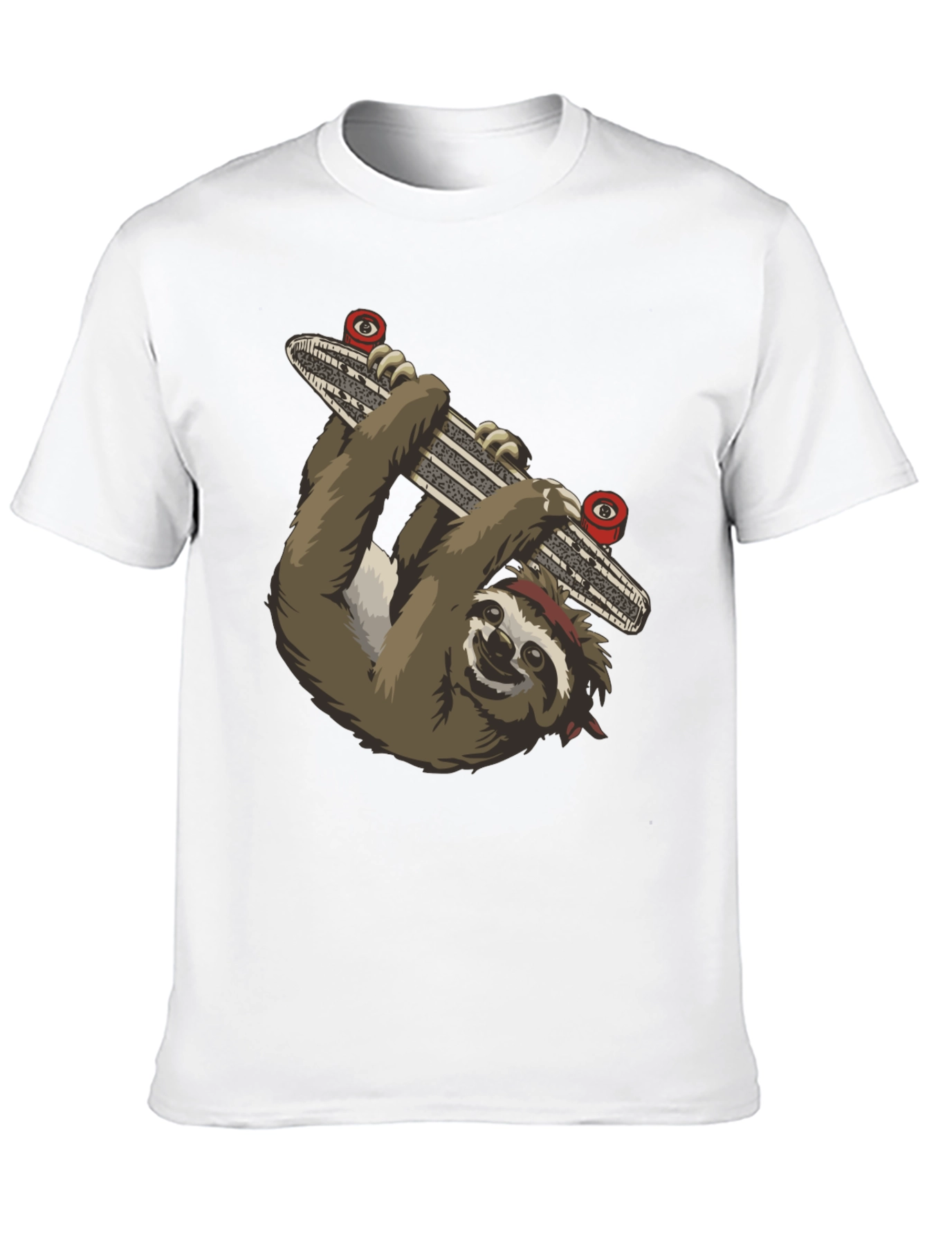 Sloth Skateboarder Graphic Tee - Black Cotton T-Shirt