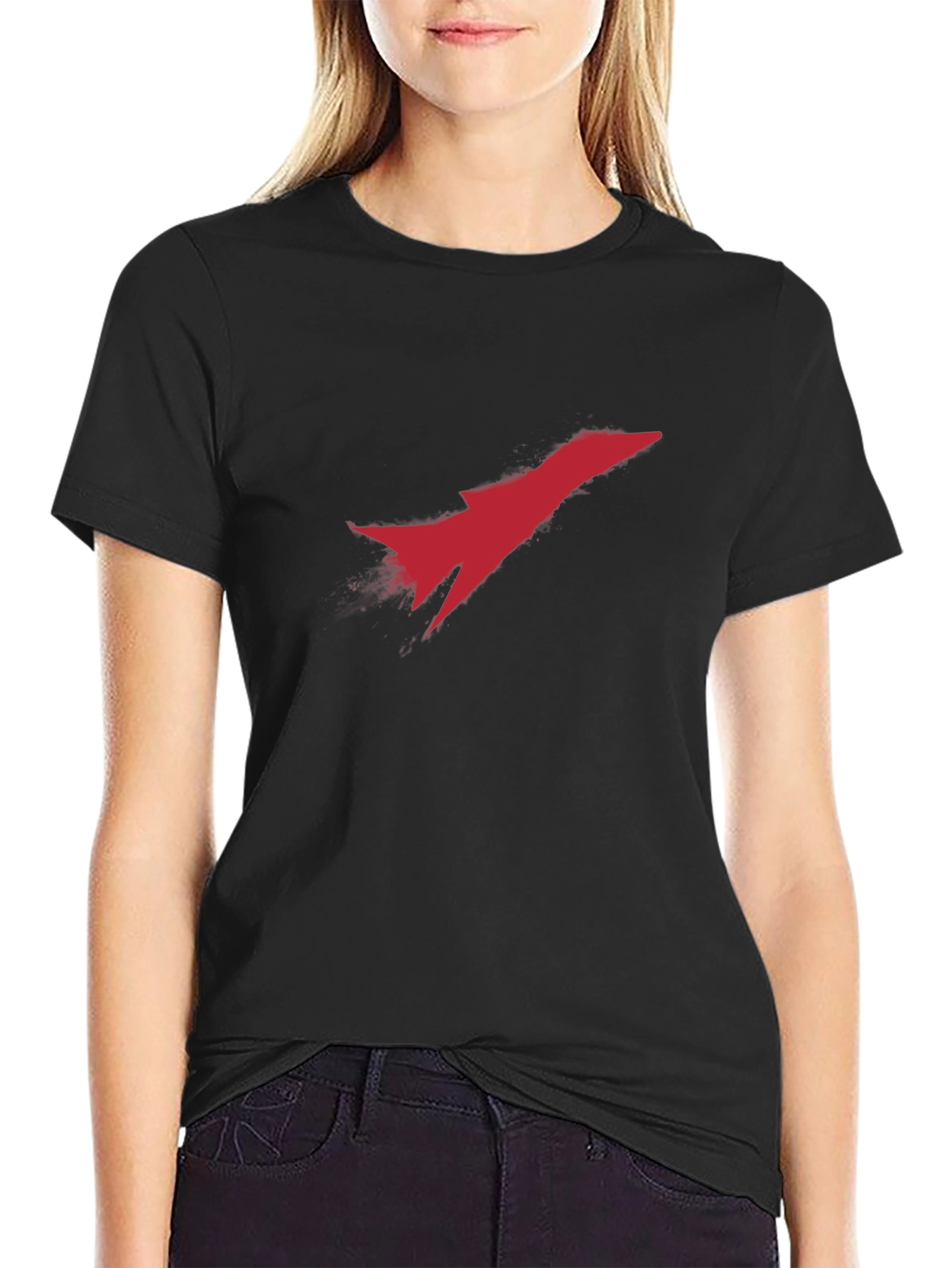 Red Rocket Graphic Tee - Black Cotton Casual T-Shirt