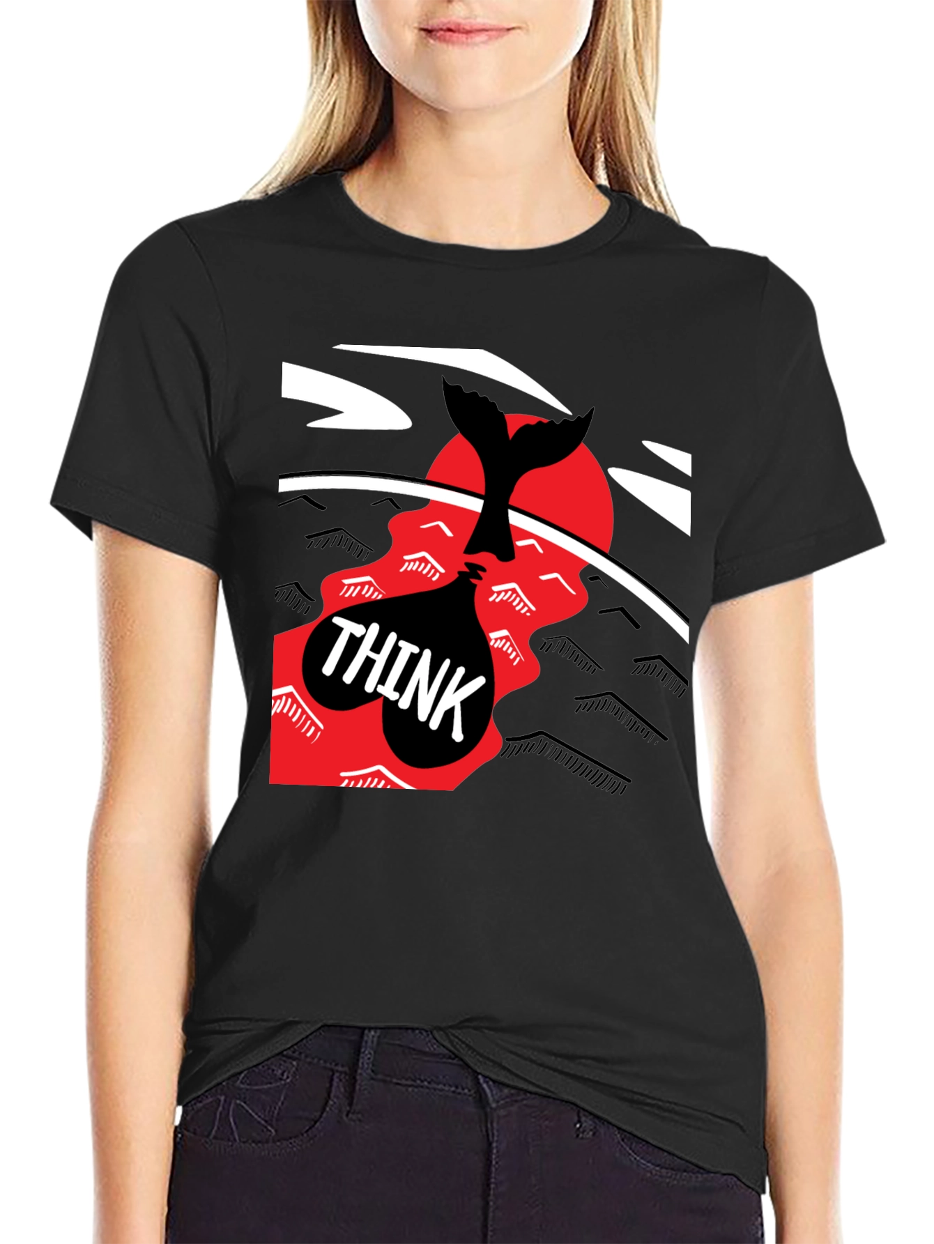Think Whale Tail Graphic Tee - Black