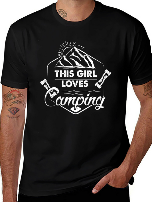 This Girl Loves Camping Graphic Tee - Black