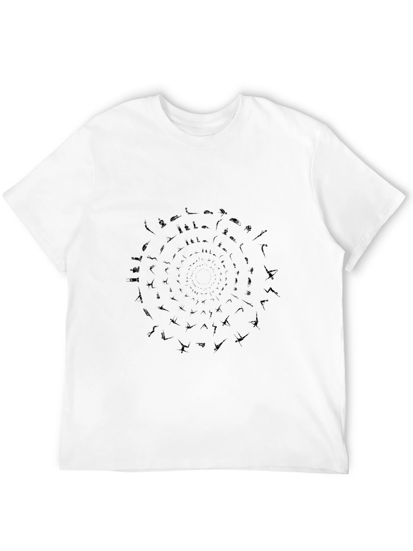 Mens Black Yoga Pose Spiral Graphic T-Shirt