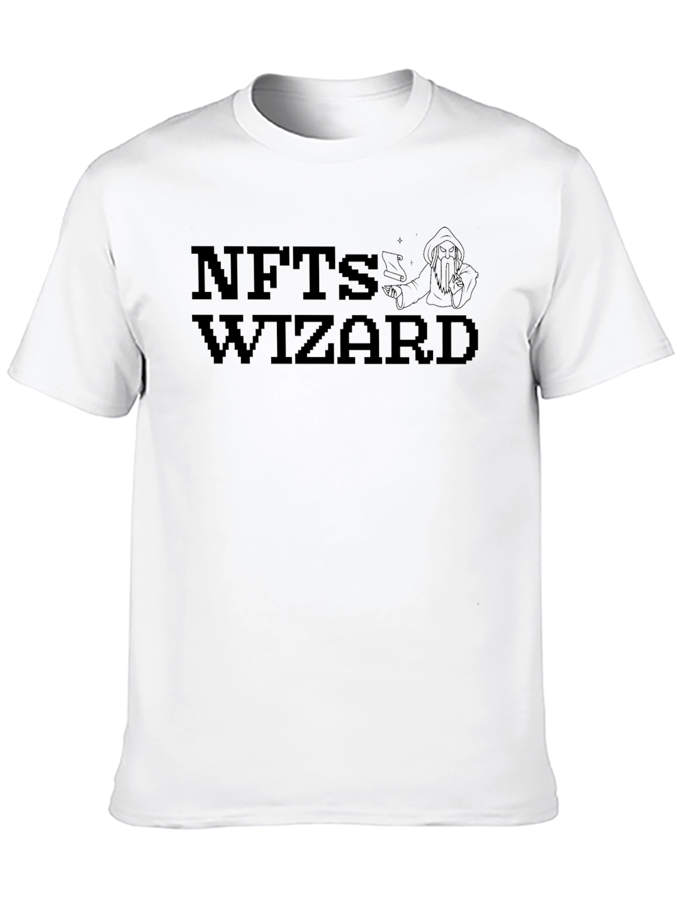 NFTs Wizard Black T-Shirt Pixel Art Design