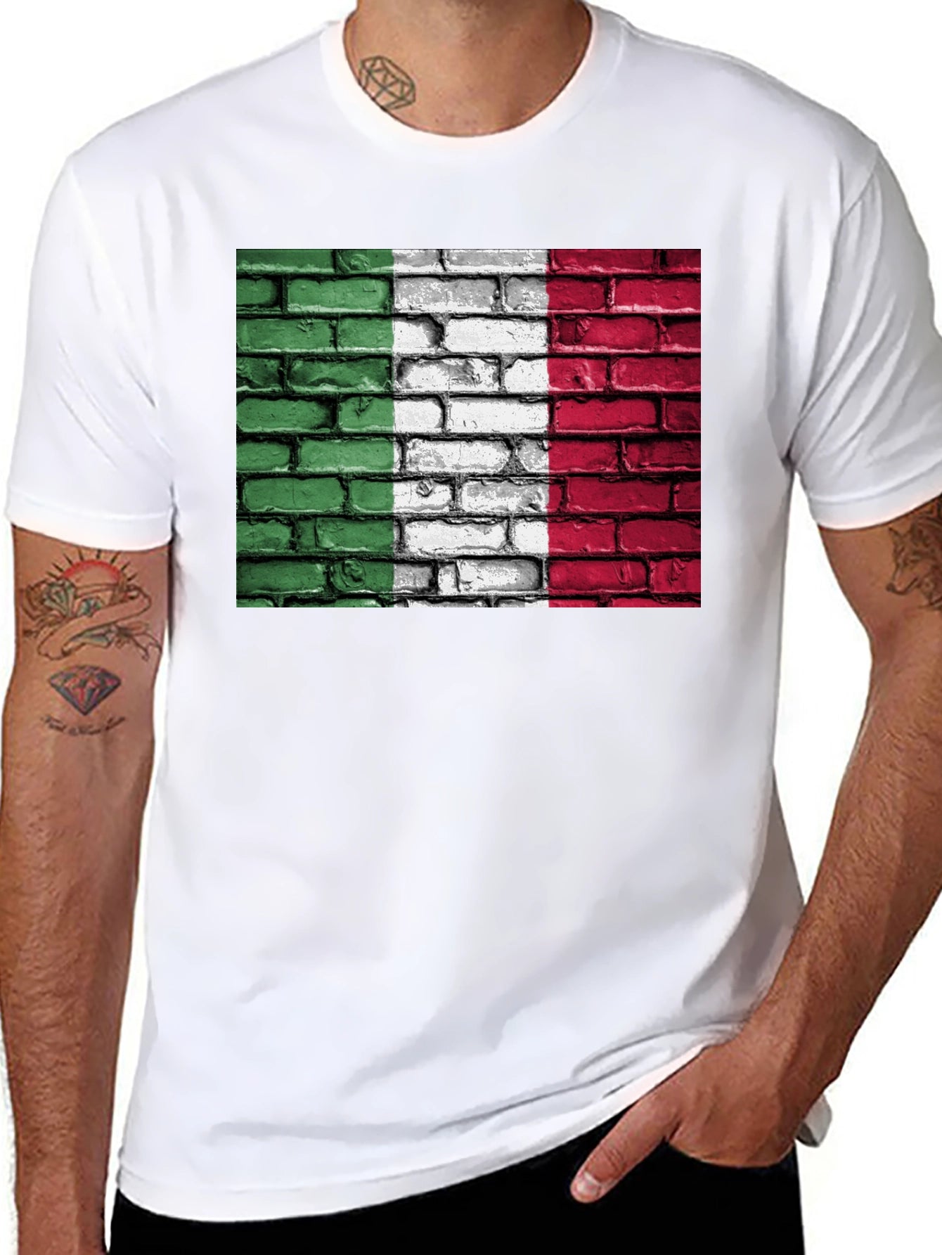Italian Flag Brick Wall Graphic T-Shirt