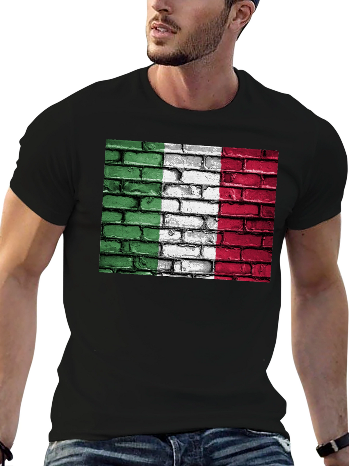Italian Flag Brick Wall Graphic T-Shirt