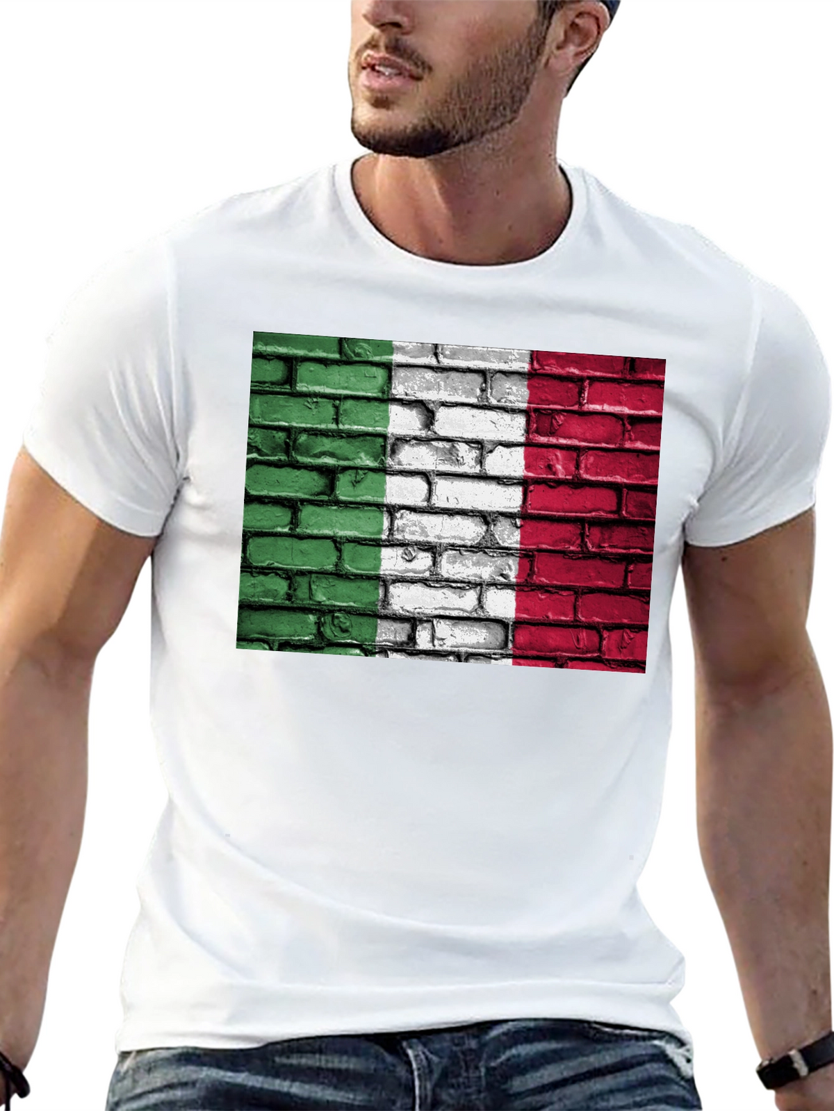 Italian Flag Brick Wall Graphic T-Shirt