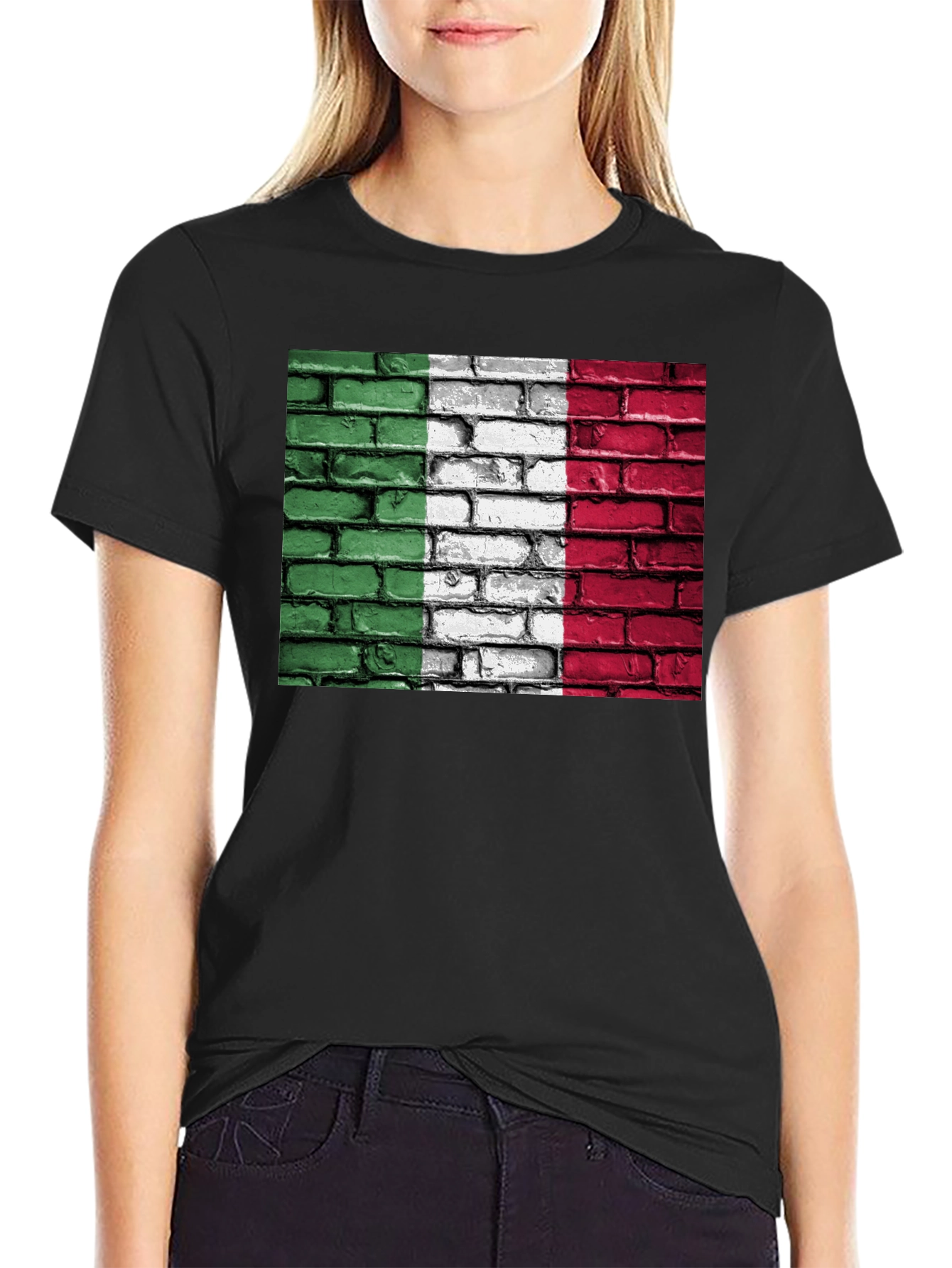 Italian Flag Brick Wall Graphic T-Shirt